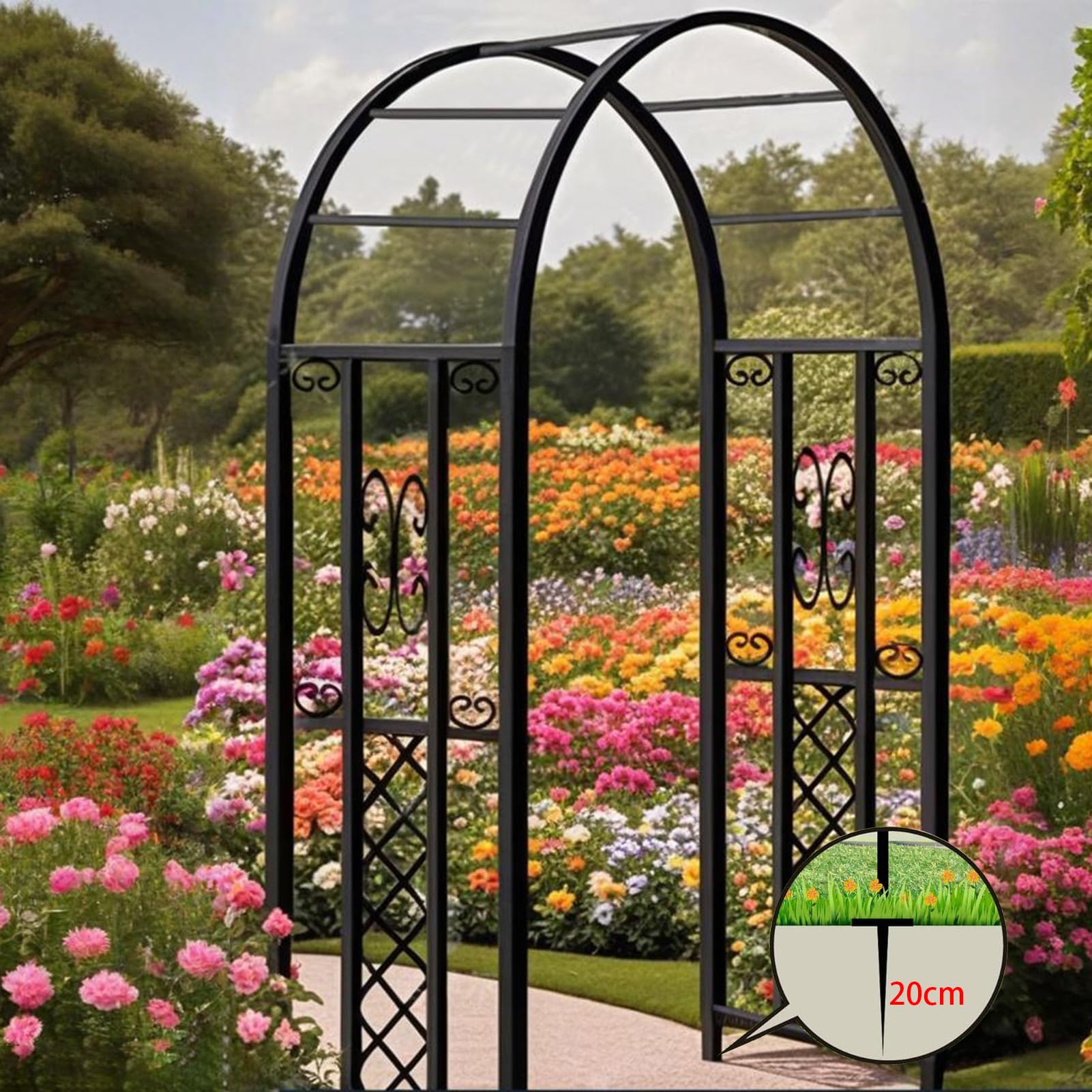 Gartenbogen aus Metall, Rosenbogen 230x140x40 cm, 20 mm Verzinkter Stahlrostfrei, Verstärkte Rankhilfe für Kletterpflanzen, Rosen, Hochzeitsbogen Garten & Outdoor (Schwarz)
