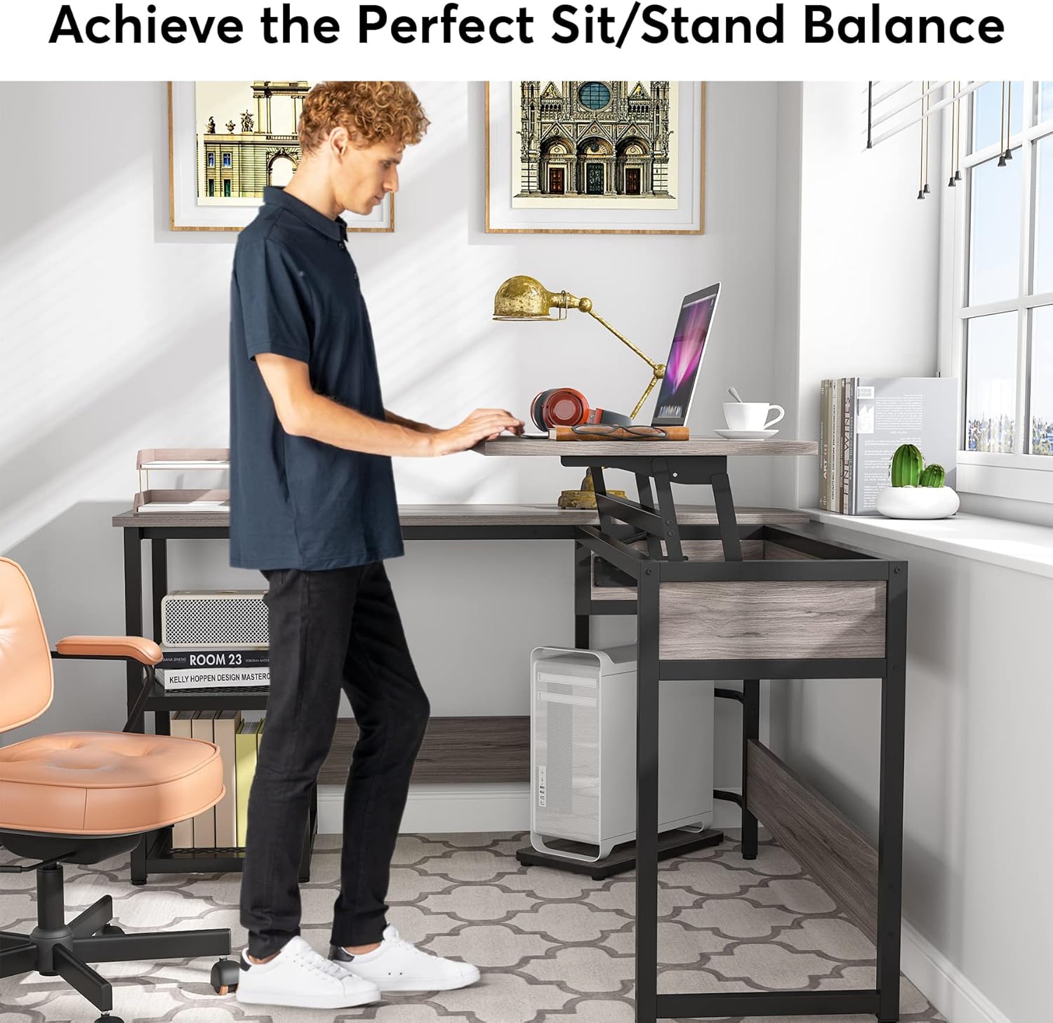 Buy Tribesigns L Shaped Desk with Lift Top, Modern Sit to Stand Corner