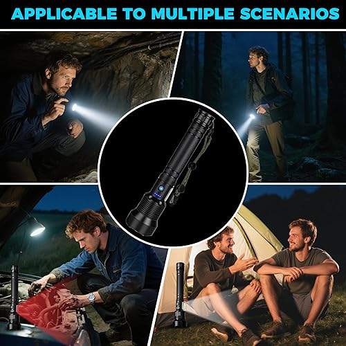 Miniatura 7 de Linterna LED recargable de 9000 lúmenes, linterna táctica súper brillante con haz de zoom, 7 modos, carga USB-C, IPX6 impermeable, batería de larga