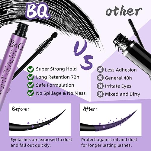 Miniatura 5 de Sellador de pestañas para pestañas en racimo, extensiones de pestañas, sellador nocturno de larga duración (negro, 0.3 onzas líquidas)