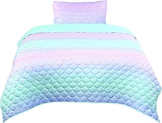 Tadpoles Girls Mermaid Pattern Quilt Set, Twin Size, Iridescent Metallic (MERMETQLTT)