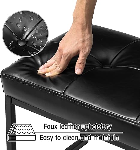 Miniatura 6 de glitzhome Banco otomano, sillas modernas de piel sintética con marco de metal, taburete de maquillaje, taburete acolchado para sala de estar,