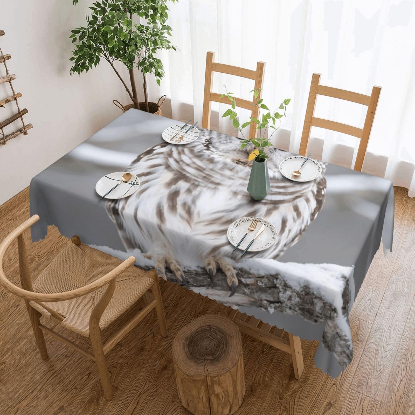 FekiLoot Rectangle Tablecloth 54 X 72 Inch, Classic Stain ‎Resistant Table Cloth Reusable Washable Table Cover Curious Barred Owl Closeup Tabletop Decor for Kitchen Dining Party Indoor Outdoor Use