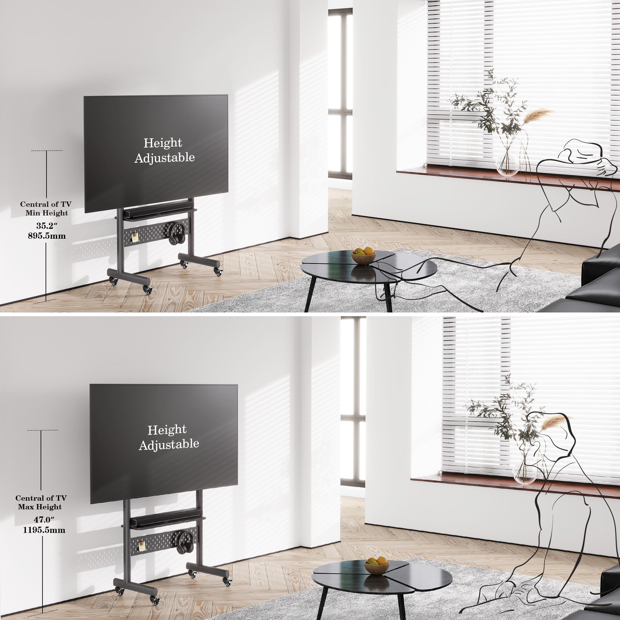 Tidyard Mobile Da Parete TV Con 2 Scomparti, Unità TV, Mobile Da Parete Per Soggiorno, Rovere Fumato, 120 X 30 X 30 Cm, Legno Di Ingegneria