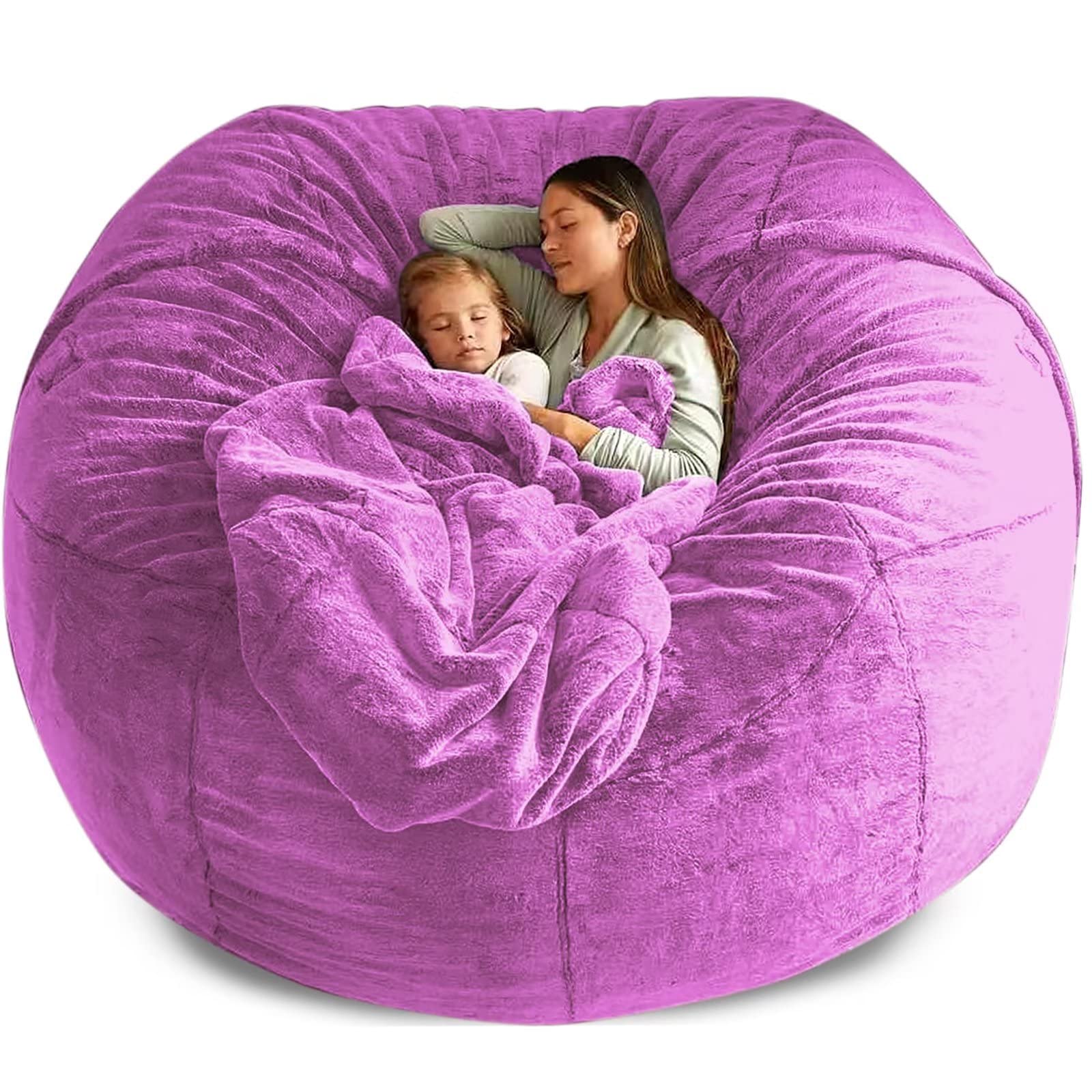 LHXY Faux Fur Bean Bag Chair Cover, Luxury Fluffy Bean Bags Adult, Large Bean Bags without Filling Included, Living Room Bean Bags Cover,purple