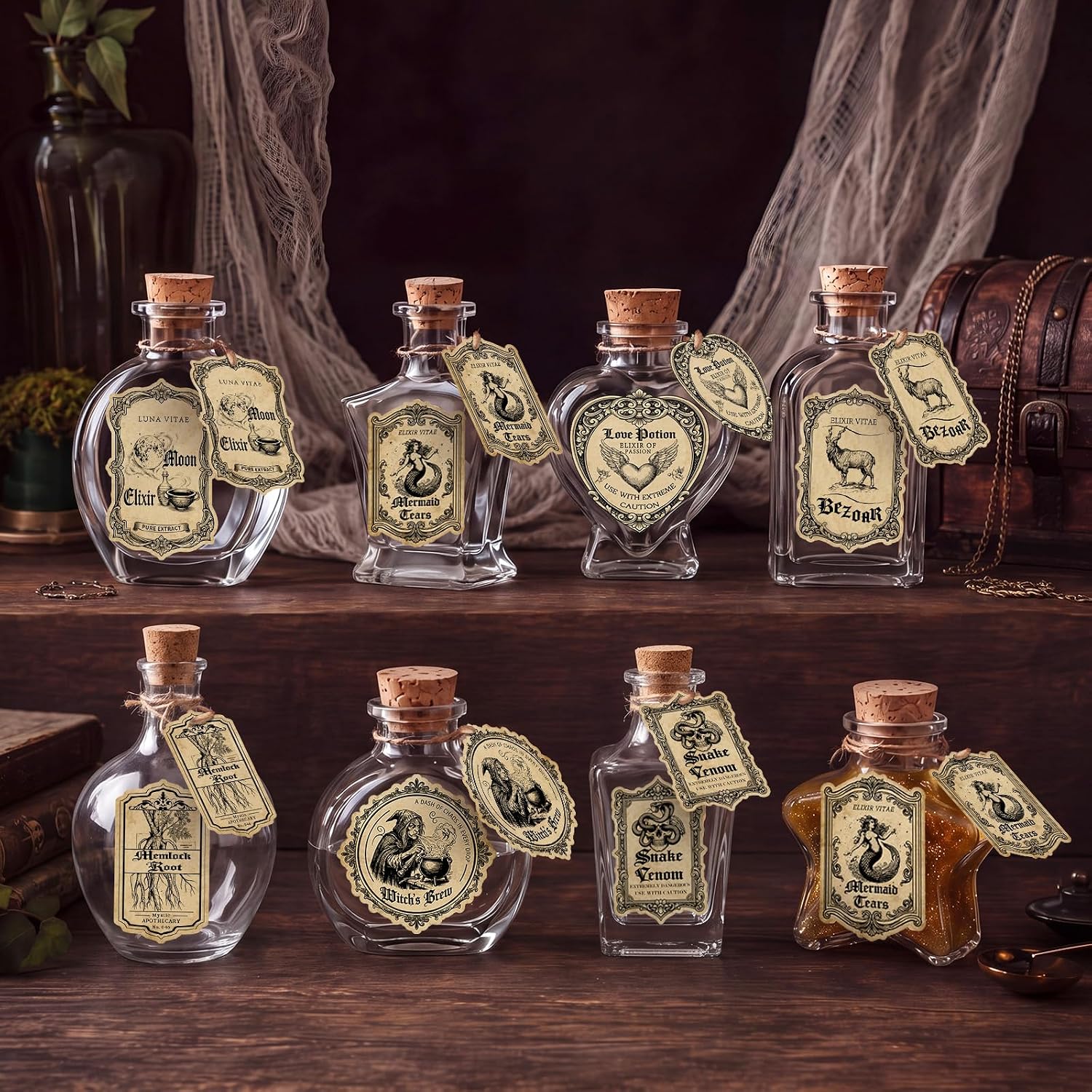 Patelai 8 Sets/32 Pcs Halloween Potion Bottles with Cork Apothecary Bottles