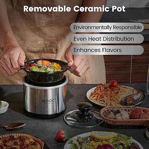 Miniatura 4 de KOOC Olla de cocción lenta pequeña, 0.65 cuartos de galón, incluye forros gratis para una fácil limpieza, olla de cerámica mejorada, reducción de