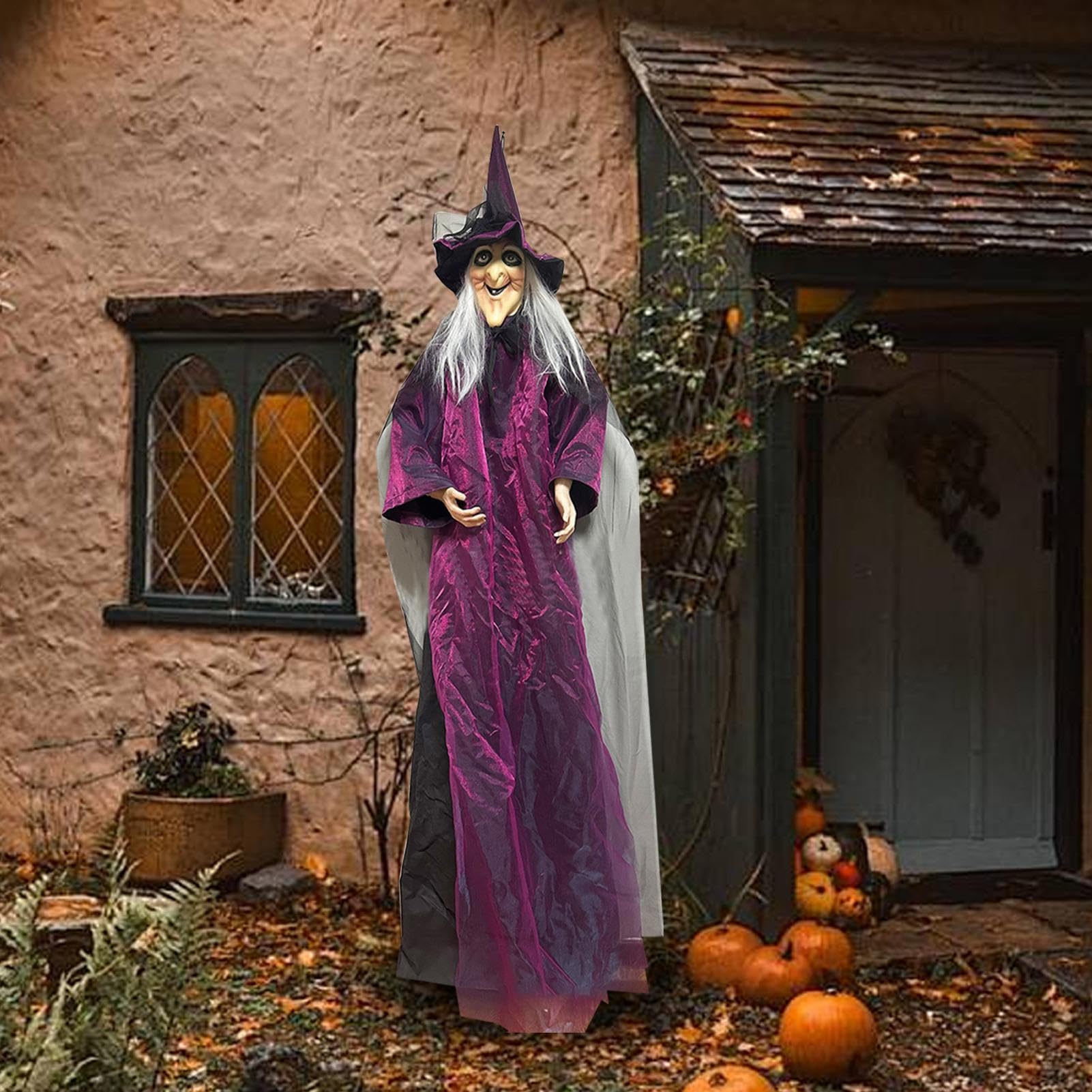 Dekoracje Zewnętrzne Na Halloween Z Czarownicą Aktywowana Dźwiękiem