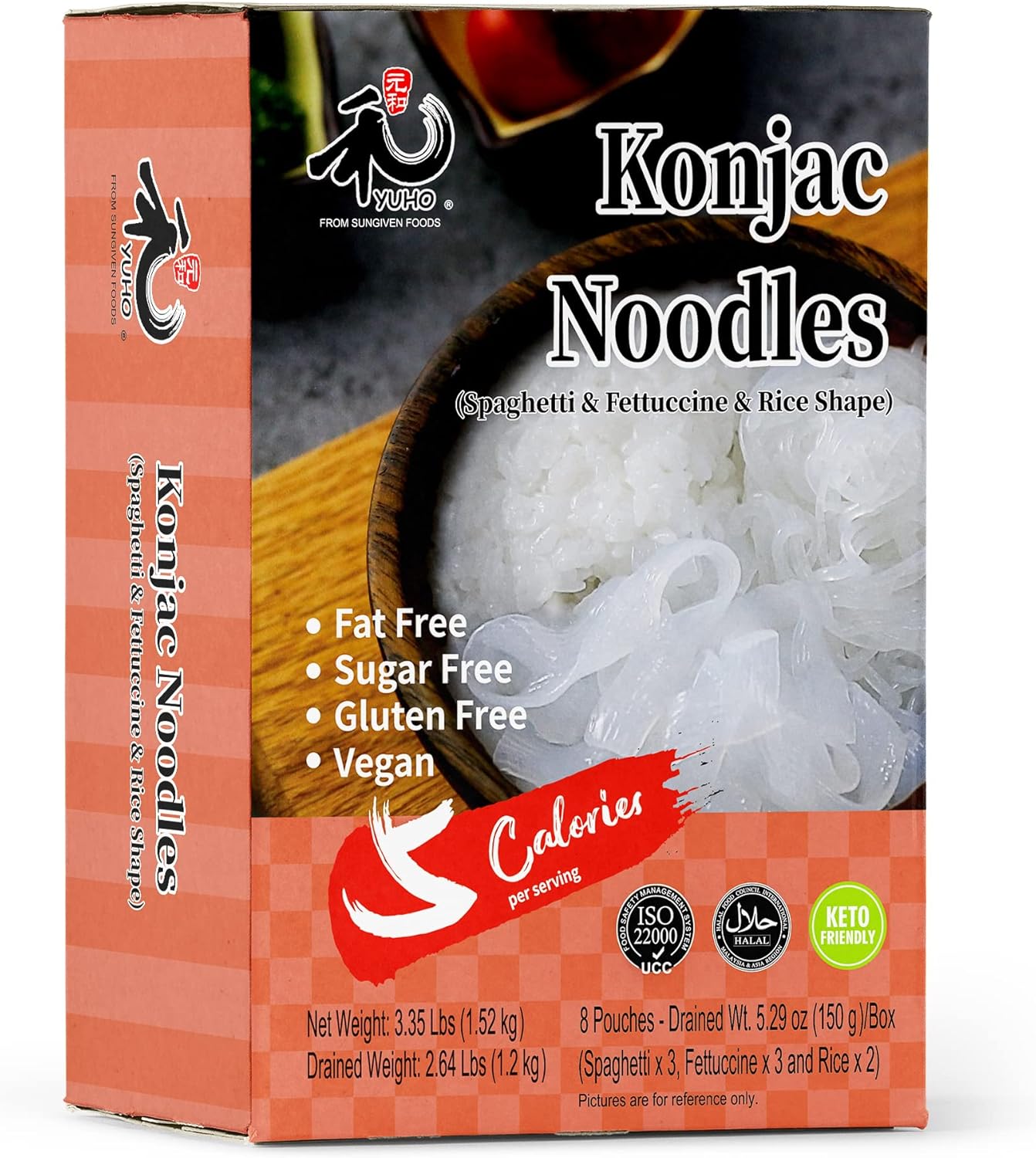 YUHO Shirataki Konjac Pasta and Rice Variety 8 Pack Inside, Vegan, Low