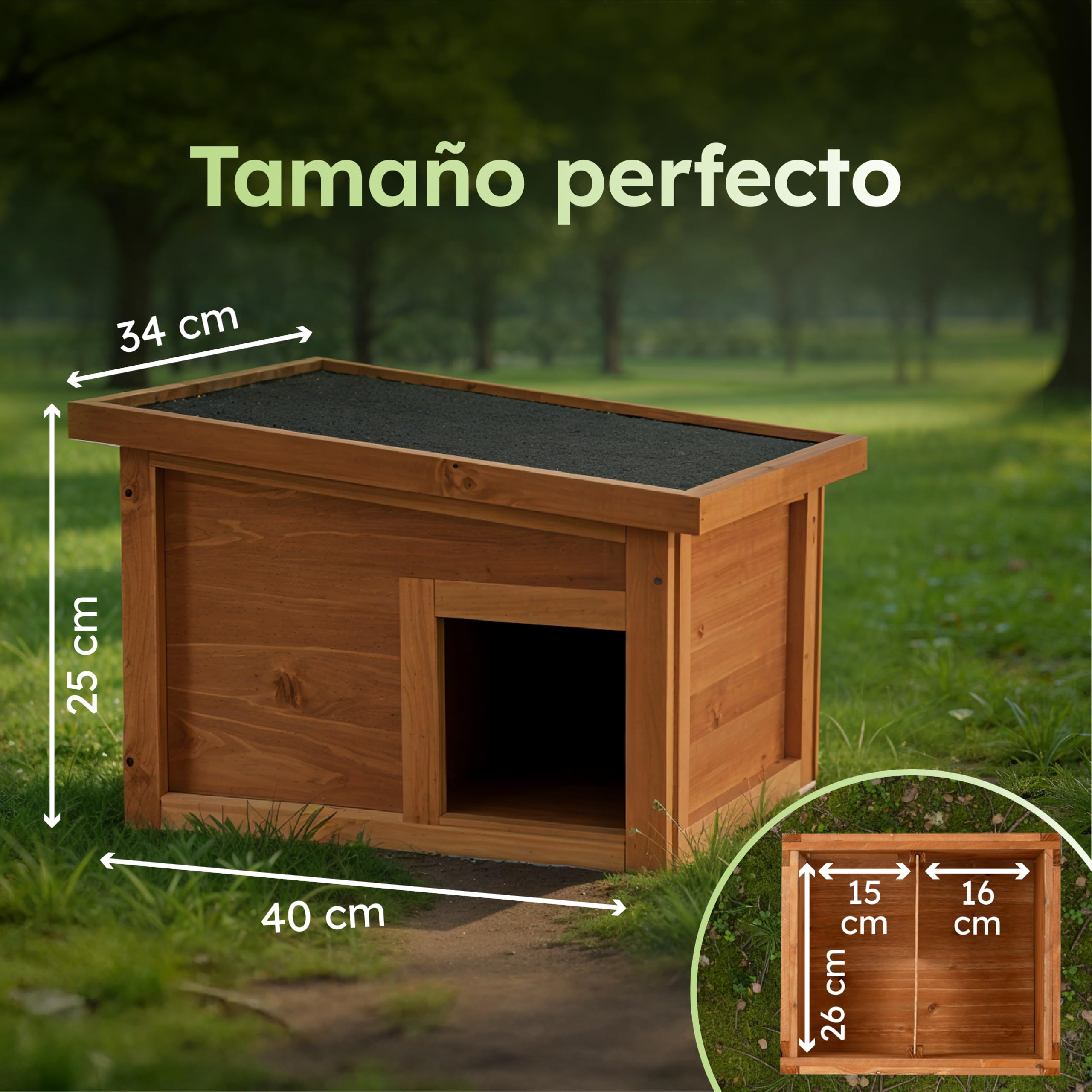 Moorland Casa de hibernación para erizos – Refugio de Invierno en Madera FSC 40×34 cm, Entrada laberíntica ventilada, Base, Techo extraíble, Resistente a la Intemperie para jardín