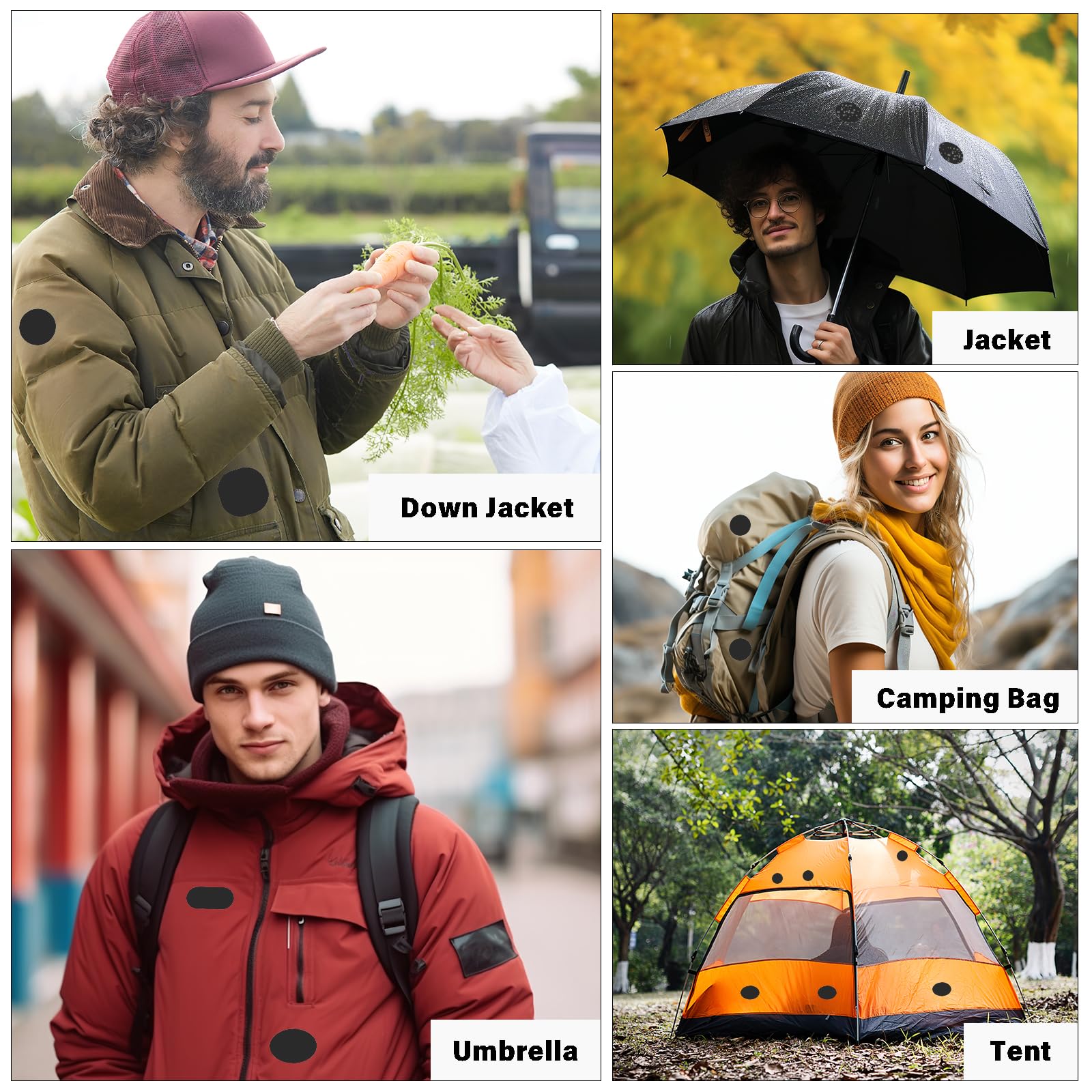 48 szt. kurtka puchowa naszywka naprawcza nylon, 2 style naszywek naprawczych, wodoodporne naszywki, taśma klejąca, do namiotu, ubrań, śpiwora (czarne)