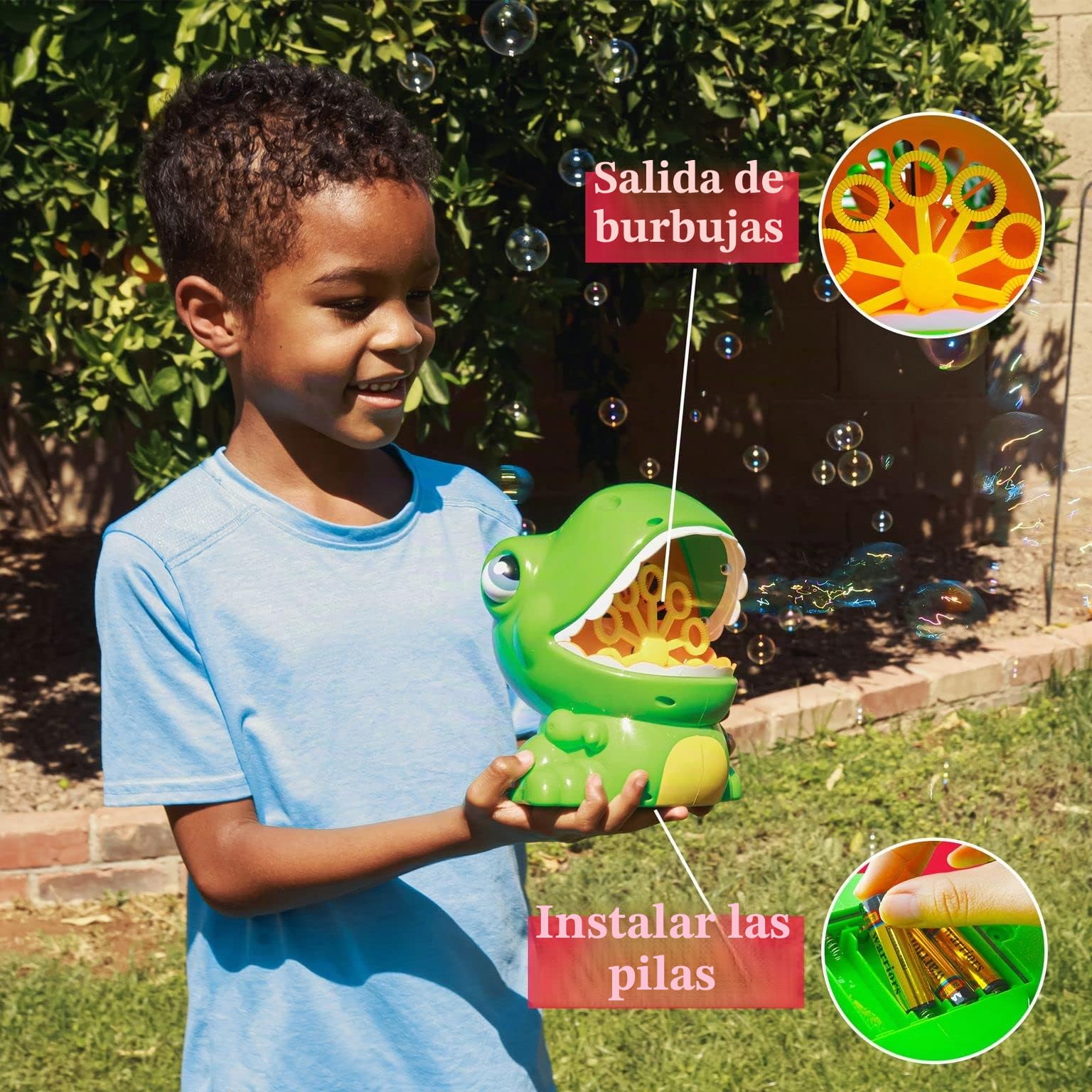 JOYIN Máquina de Burbujas de Dinosaurio, Pistola de Burbujas con Solución para Burbujas para Niños, Fiestas, Cumpleaños, Verde