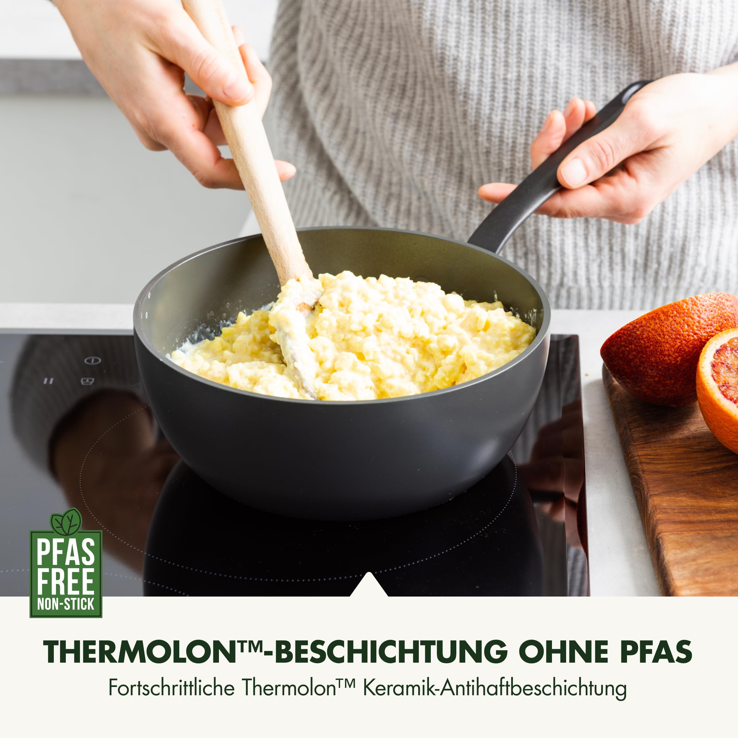 GreenPan Craft Hartanodisierte gesunde keramische Antihaft-Stielkasserole 20 cm/2 Liter, PFAS-frei, induktionsgeeignet, spülmaschinenfest, backofenfest, Schwarz