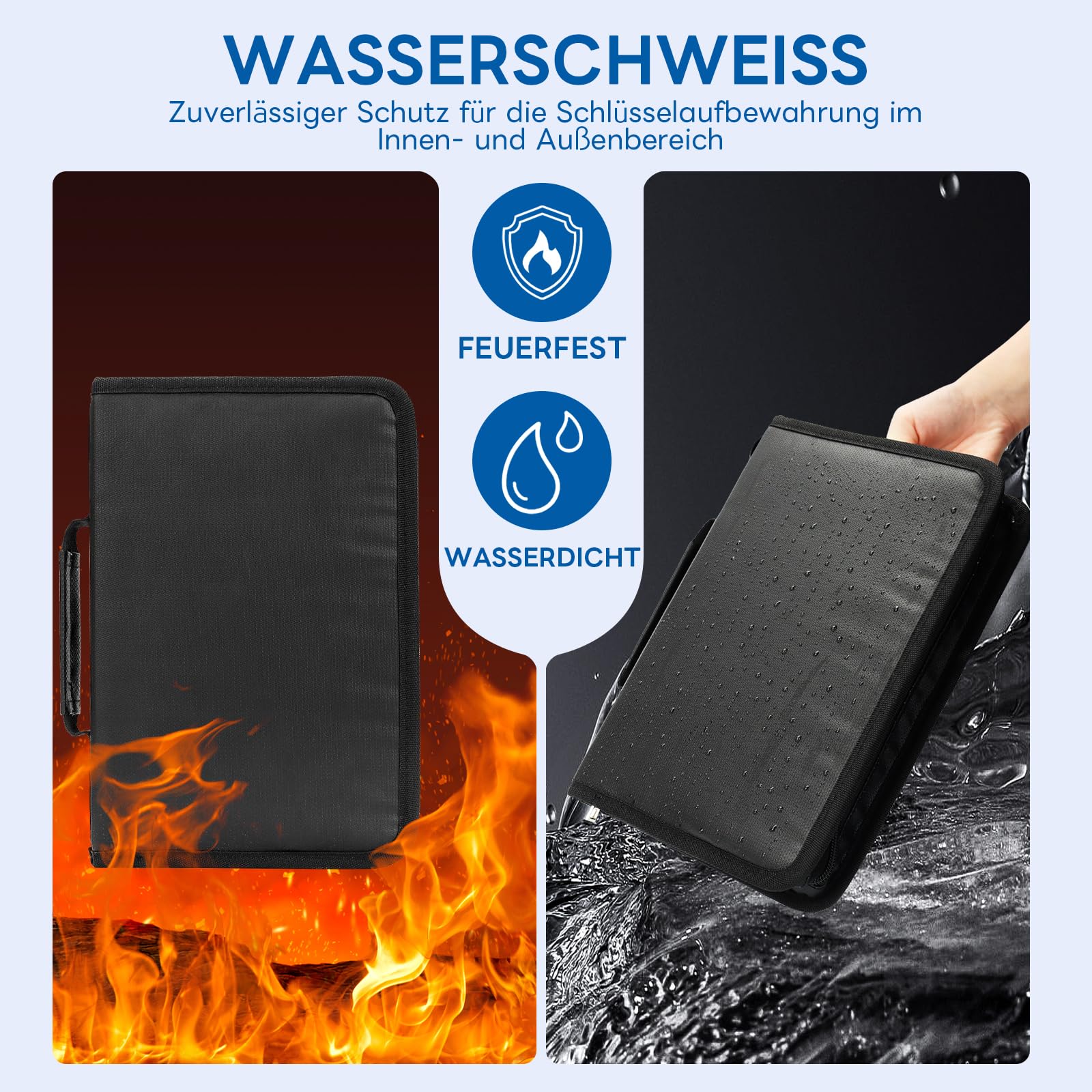 AstraLoom Schlüsselschrank Schlüsselkasten für 24 Haken & Anhänger,Schlüsseletui mit Reißverschluss,Tragbares, für Schule, Büro, Immobilienagentur, Hotel – Schwarz Matt