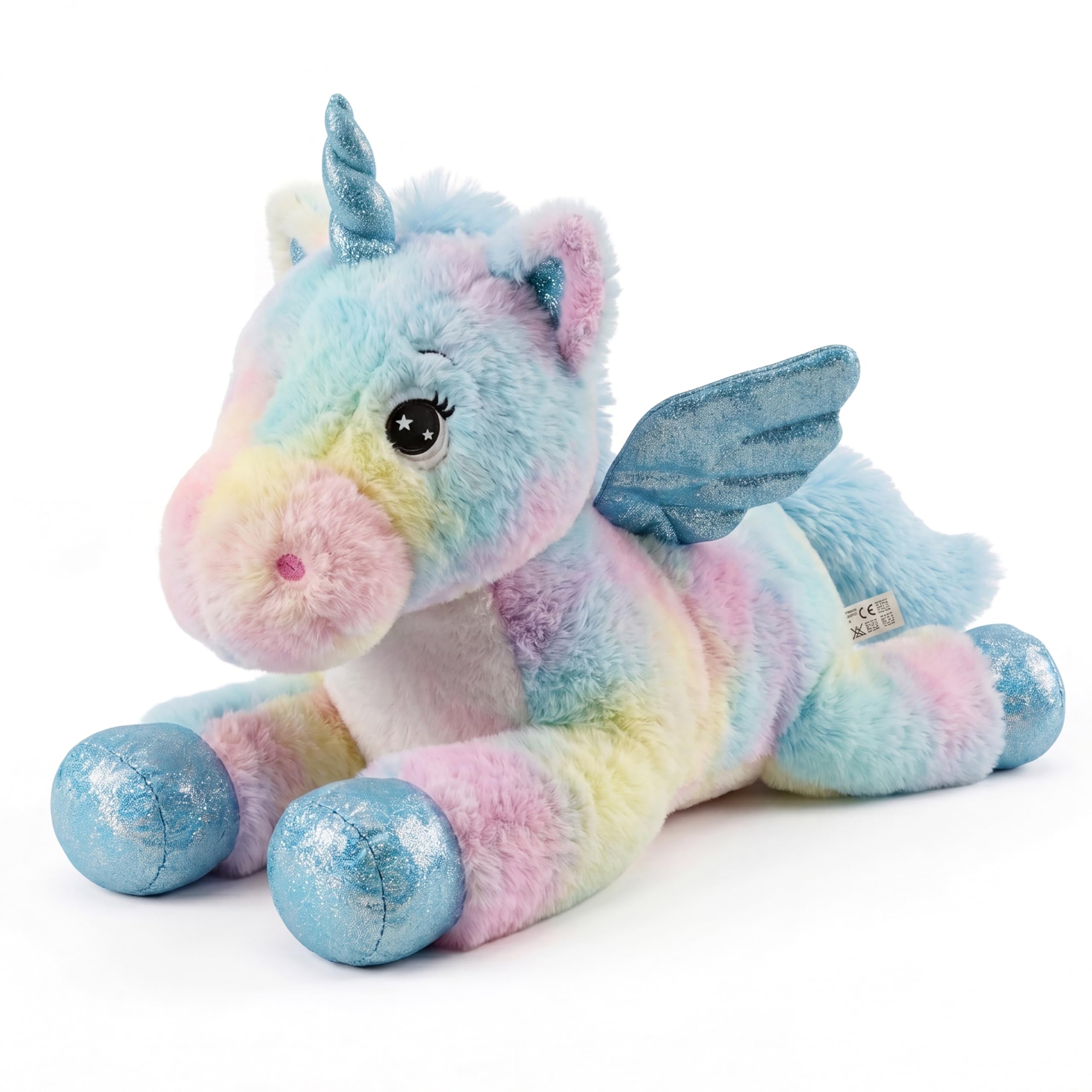The Magic Toy Shop Large Rainbow Unicorn Teddy 50cm / 20" - Giant Soft Toy & Cuddly Pony Stuffed Animal, Pastel Plush Fur, Sparkling Blue Wings - Great for Kids & Adults, Girls & Boys