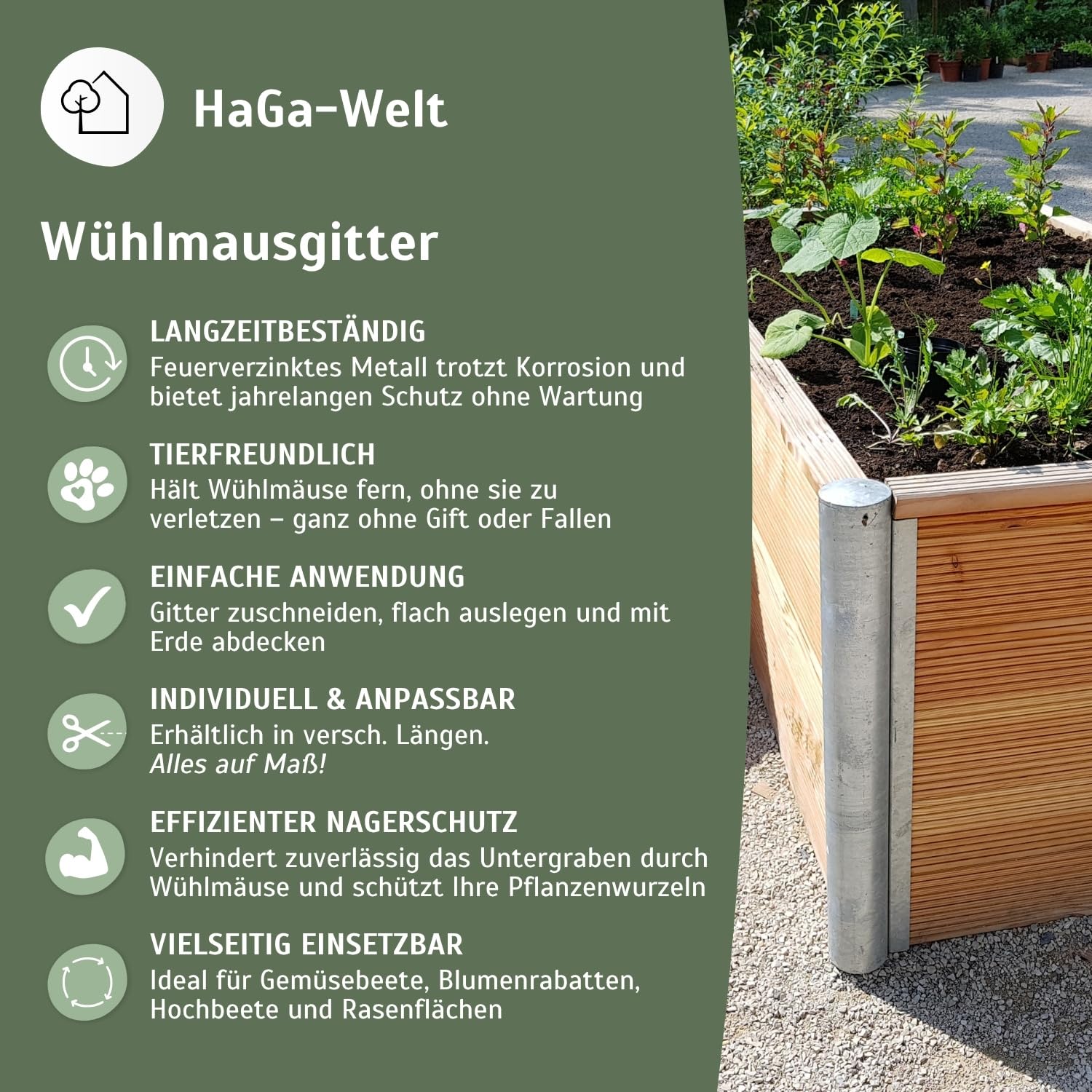 HaGa Wühlmausgitter aus Metall – 1m x 5m – Effektiver Schutz für Beete & Rasen | Umweltfreundliche Barriere gegen Wühlmaus | Robustes & Langlebiges Drahtgitter | auch als Hasendraht & Volierendraht