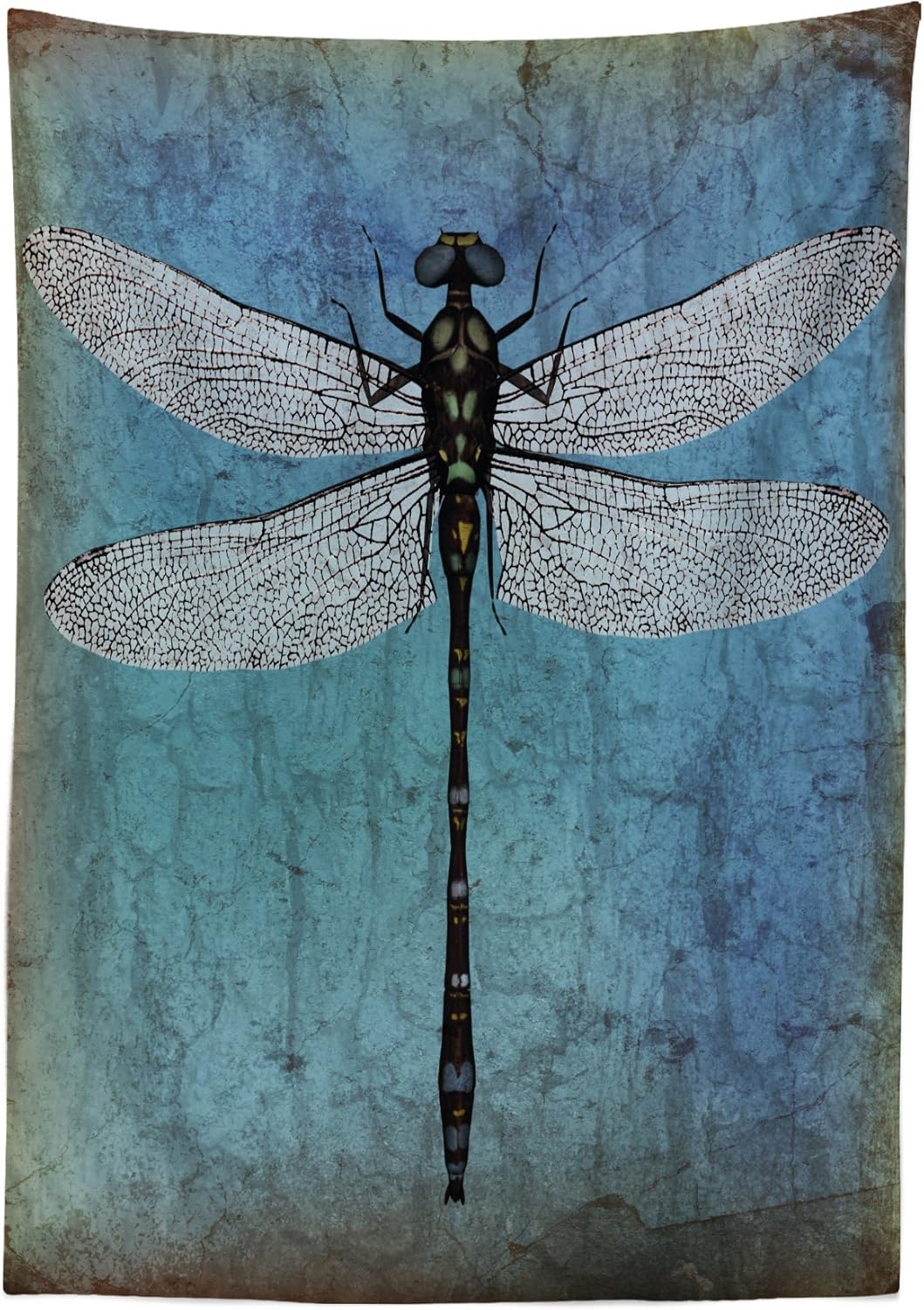Ambesonne Dragonfly Tablecloth, Grunge Vintage Old Backdrop and Dragonfly Bug Ombre Image, Rectangular Table Cover for Dining Room Kitchen Decor, 52" X 70", Black Turquoise 52" X 70" Black Turquoise