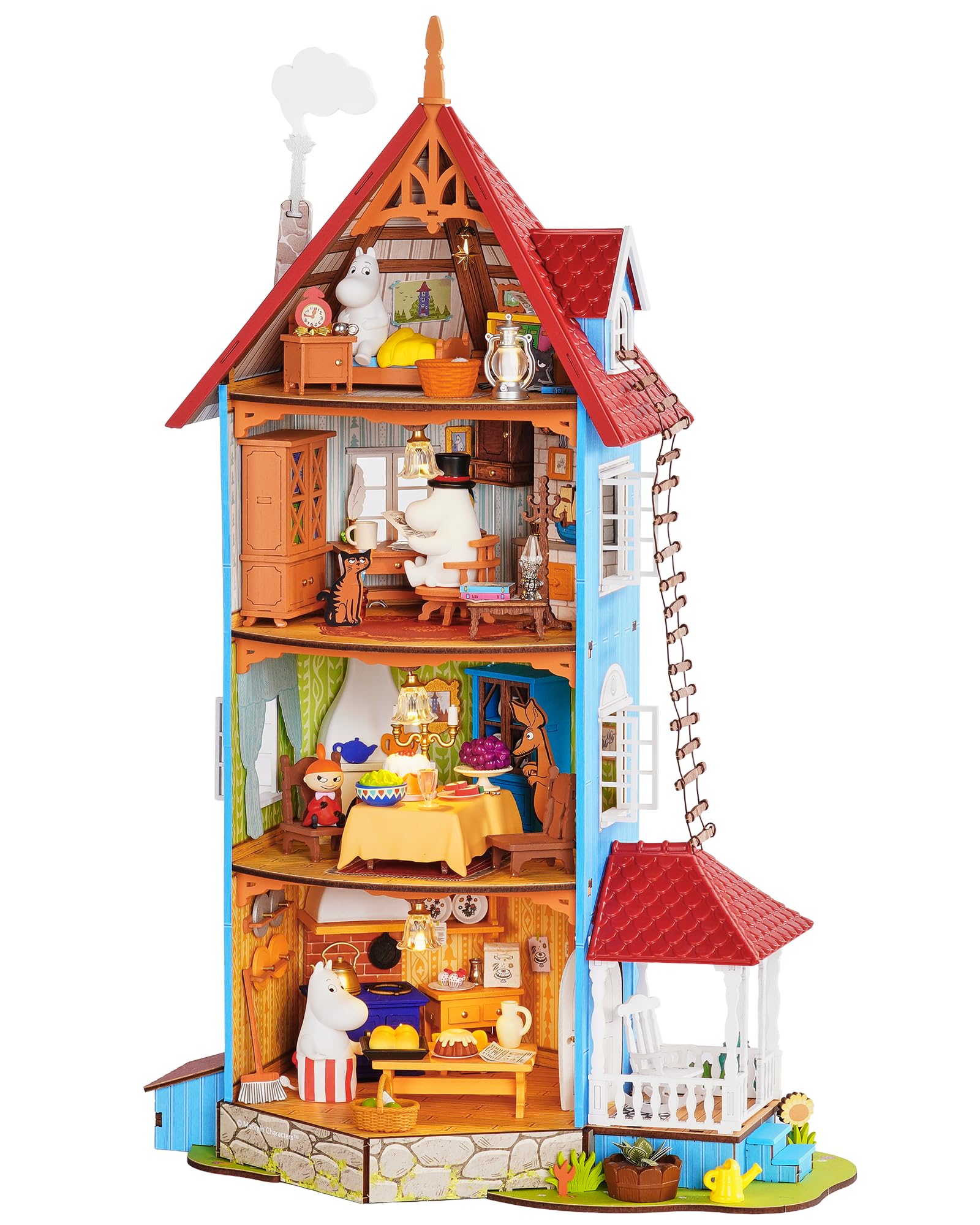 Rolife Moominhouse Miniature House Kit, Moomin Valley Dollhouse with LED Lights, Creative Gift for Christmas and Birthday, Craft Building Kit for Adults & Teens, 7 Hours