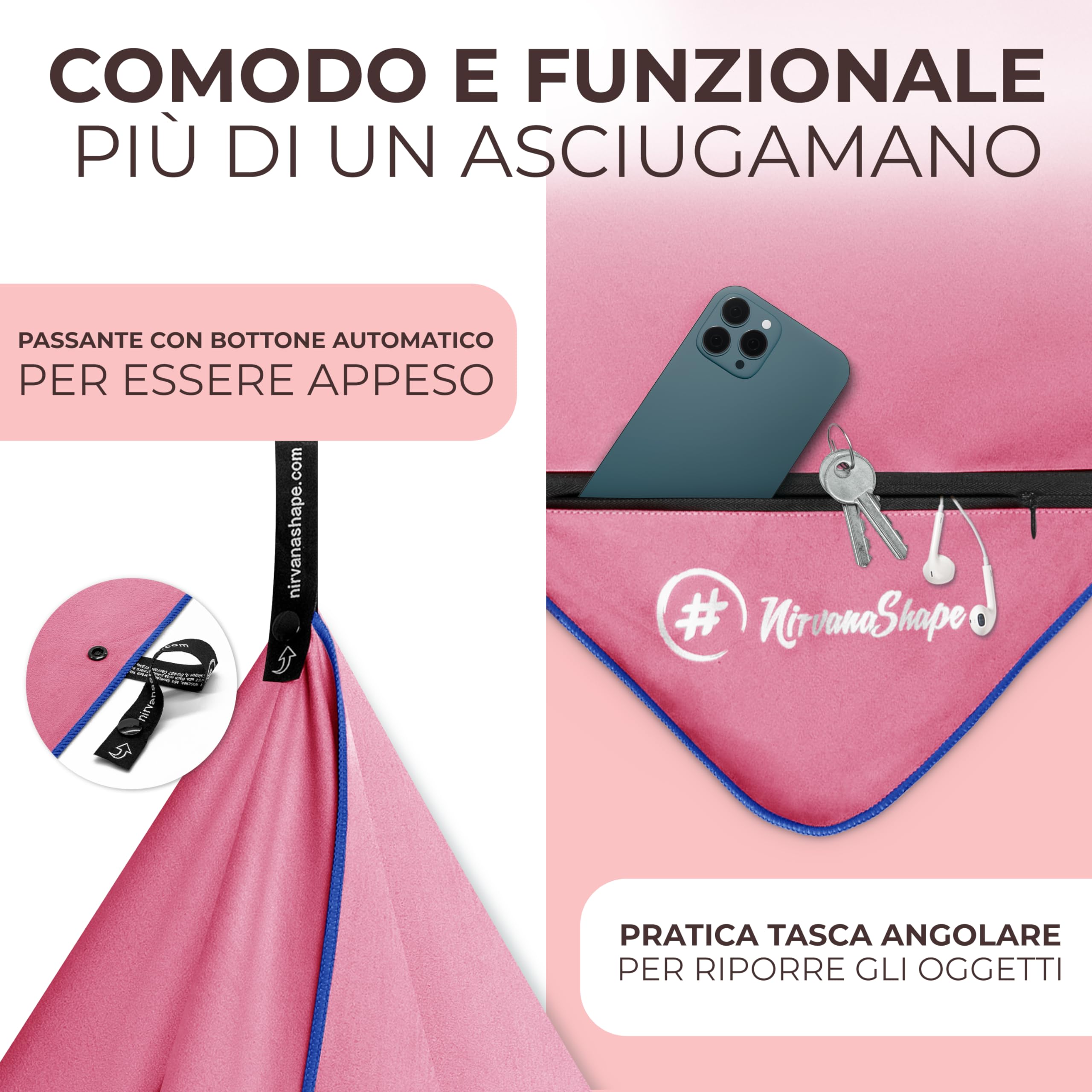 NirvanaShape Microfibra - Asciugamano da Viaggio, per Spiaggia, Sport, L 140 x 70 cm