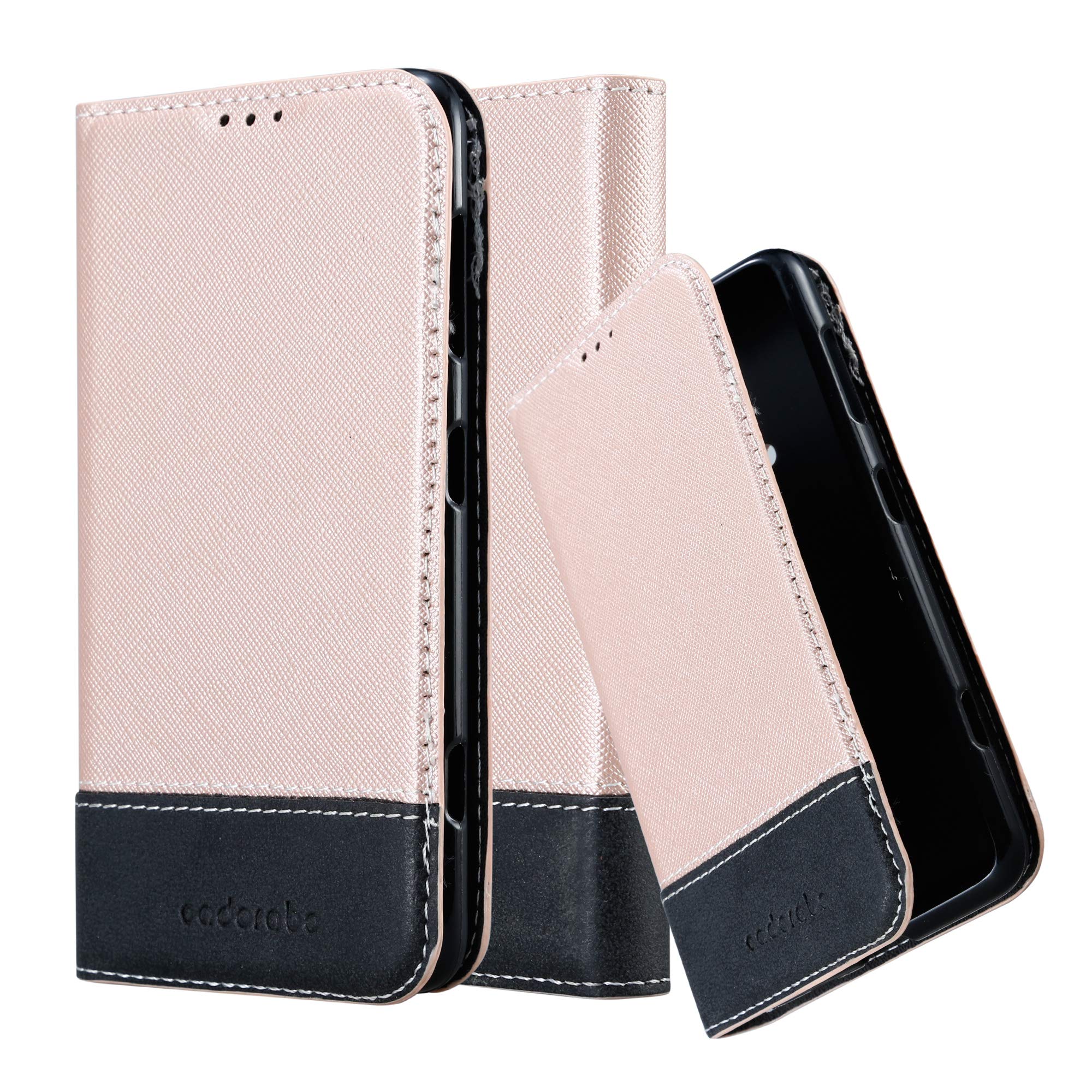 Cadorabo Custodia Libro per Nokia Lumia 640 in ORO ROSATO NERO - con Vani di Carte, Funzione Stand e Chiusura Magnetica - Portafoglio Cover Case Wallet Book Etui Protezione