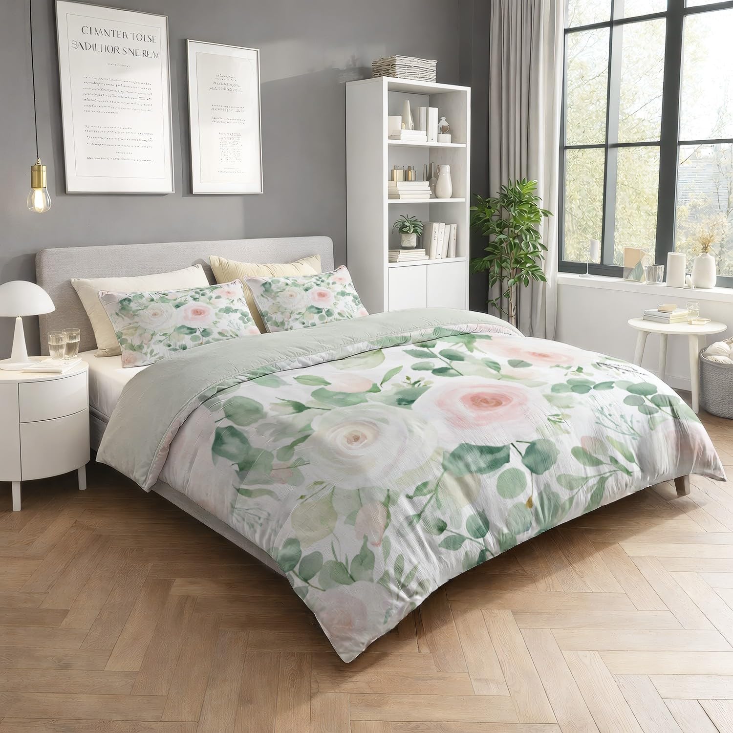 Pościel 200 x 200 cm – komplet pościeli ze świeżymi roślinami, róża, dla dzieci i chłopców, 3-częściowy, poszwa na kołdrę 200 x 200 cm, z zamkiem błyskawicznym, przyjemnie miękka i łatwa w pielęgnacji
