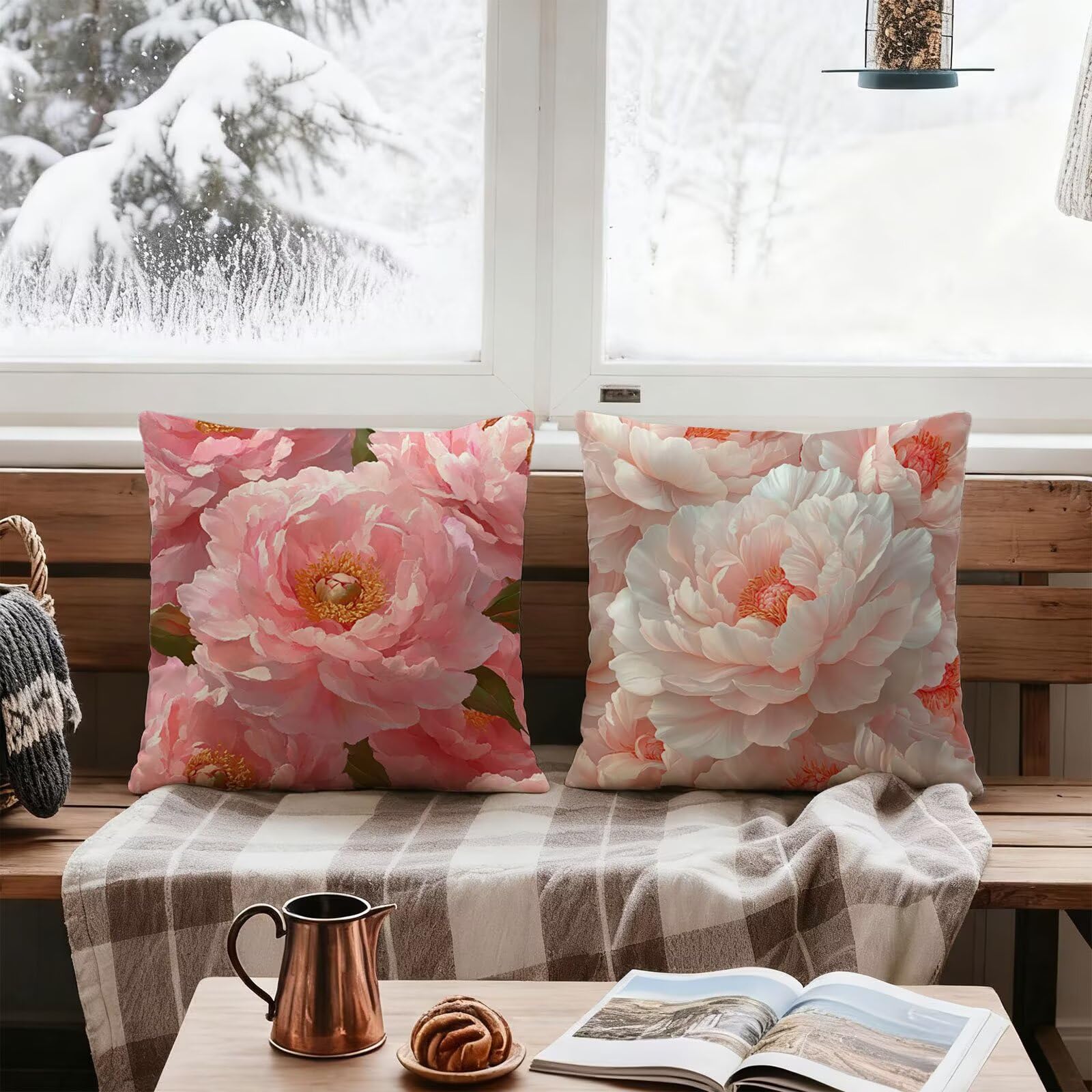 Rose Housse Coussin 60x60 Fleur Taie Oreiller 60x60 Lot de 4 Super Doux Protege Oreiller 60 x 60 Decoration Automne Taie D'oreiller Carrées Coussin Canape, pour Maison Chambre Canapé Chaise E - 79