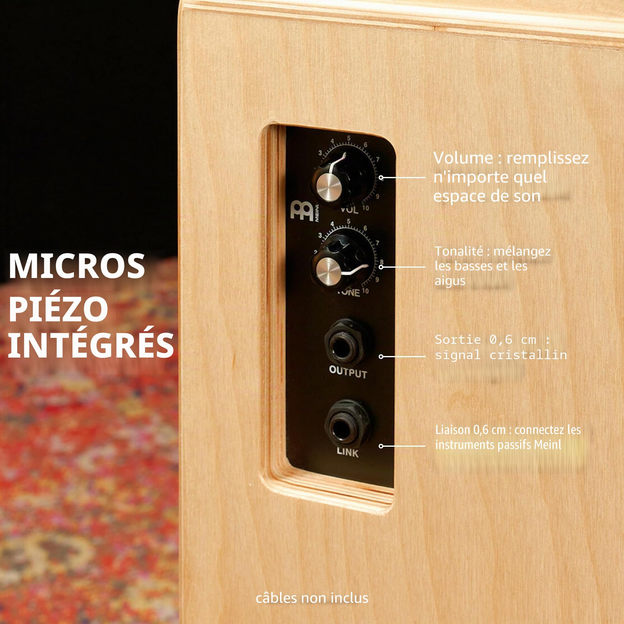 Meinl Cajon Artisan préamplifié pour joueurs avancés/pro - Système de micro piezo interne passif - Façade Dark Olive Burst / Corps en bouleau baltique – FABRIQUE EN ESPAGNE - Ligne Soleá (PAESLDOB)