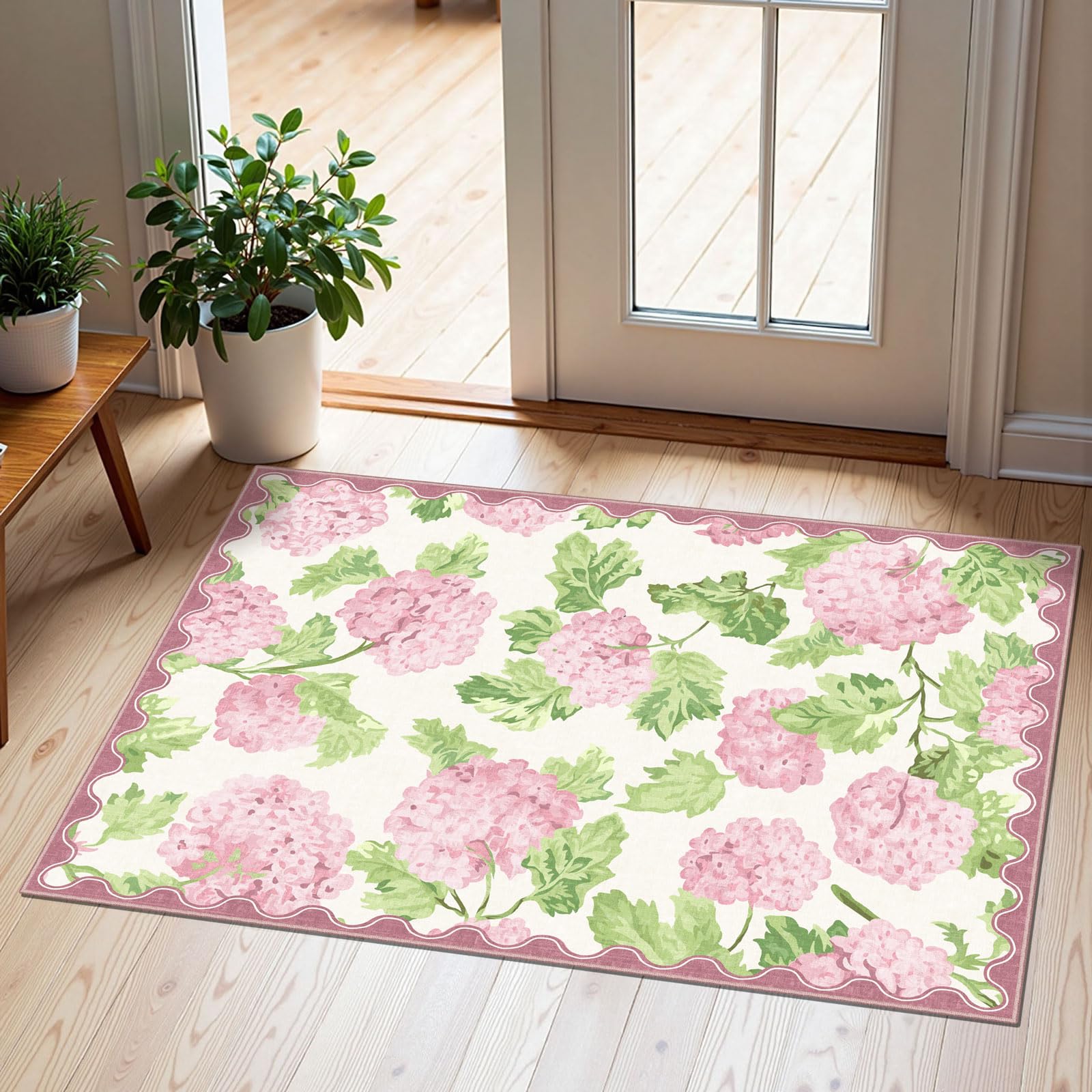 Othilic Front Door Mat Outside Entrance, 2x3 Pink White Floral Entryway Rug — image 1