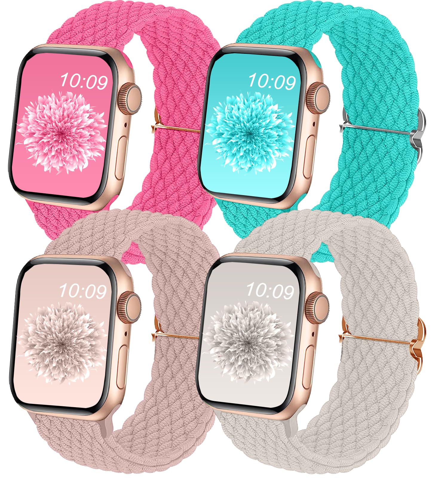 4Pack Braided Solo Loop Compatible with Apple Watch Band 38mm 40mm 41mm 42mm 44mm 45mm 46mm 49mm, Washable Stretchy Woven Nylon Strap Women Men for