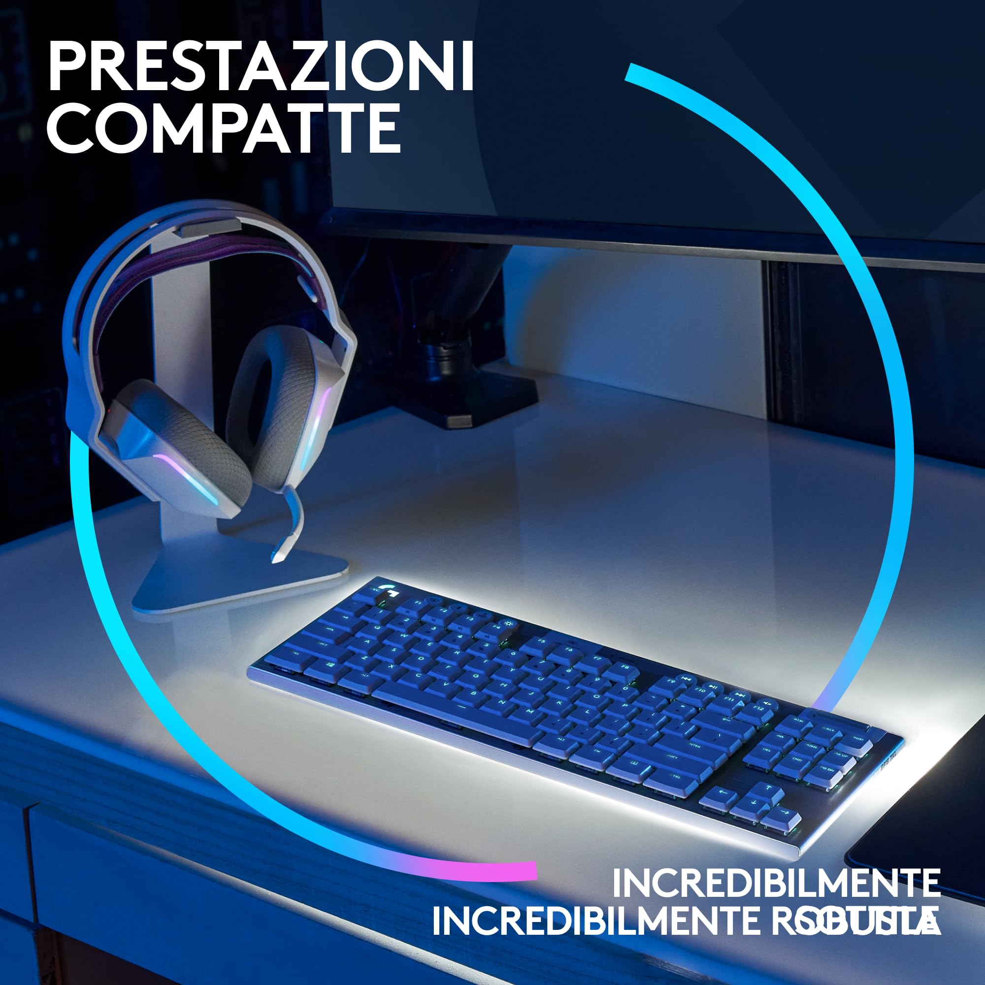 Logitech G733 Lightspeed, cuffia con microfono gaming wireless con Blue Vo!ce e G915 TKL Lightspeed, tastiera gaming meccanica wireless RGB senza tastierino numerico per PC/Mac - Nero