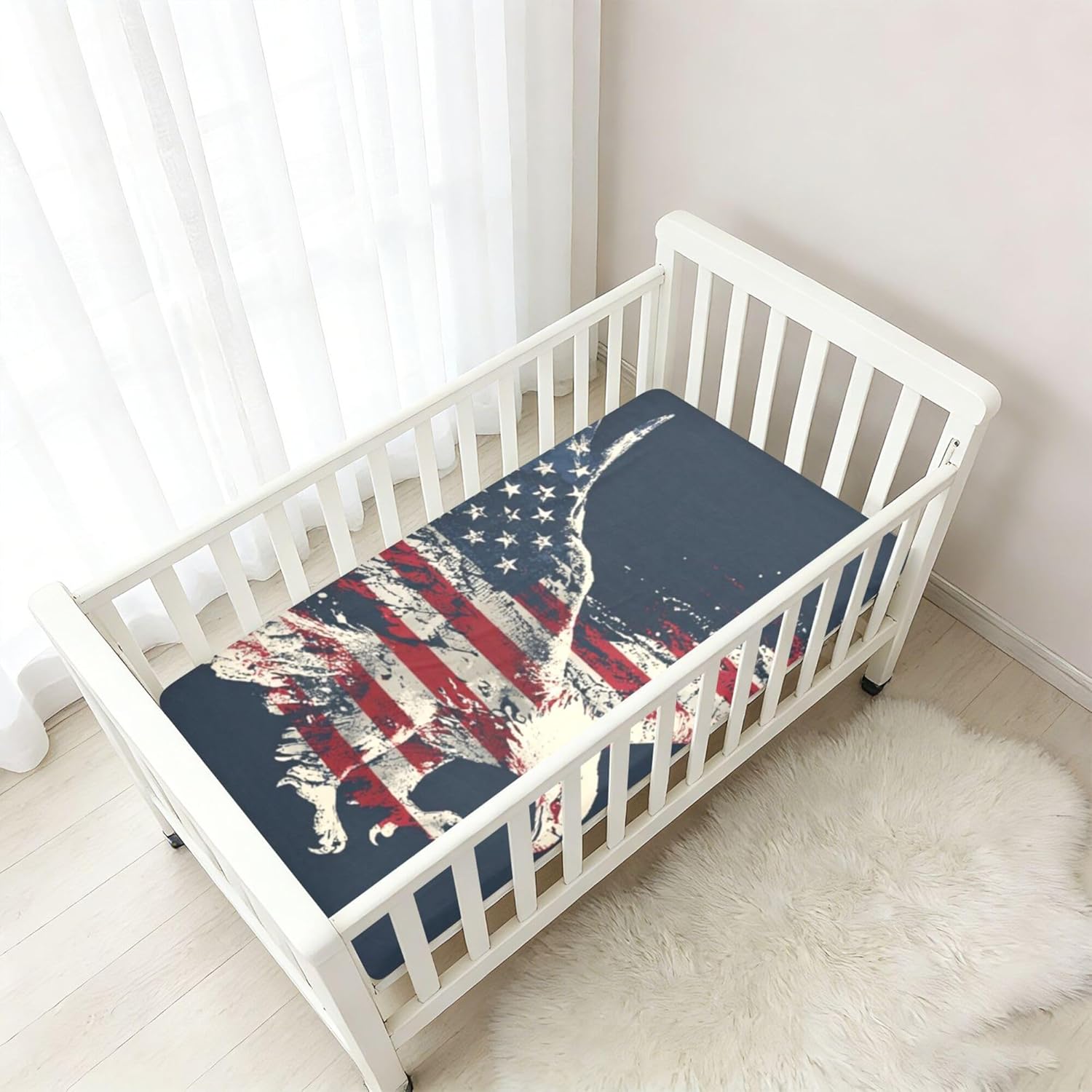American Eagles Print Crib Sheets Soft Breathable Fitted Cotton Baby Crib Sheets Mattress Cover for Girl Boy, 52" x 28" x 9"