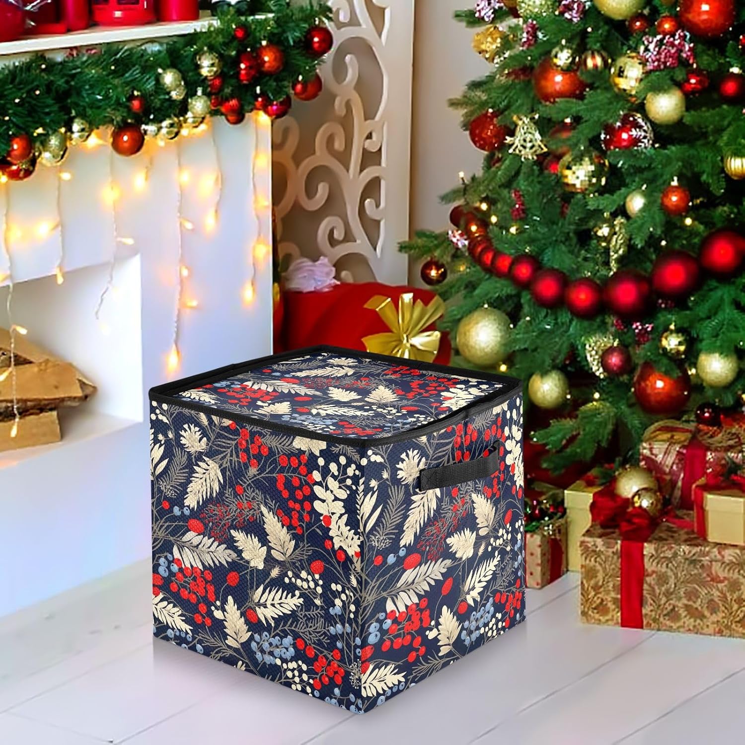 Christmas Tree Leaves Christmas Ornament Storage Box for Next Season Holiday Decorations Storage Container with Adjustable Dividers & Lid Foldable Storage Bins for Ornaments Balls Decor Organizing