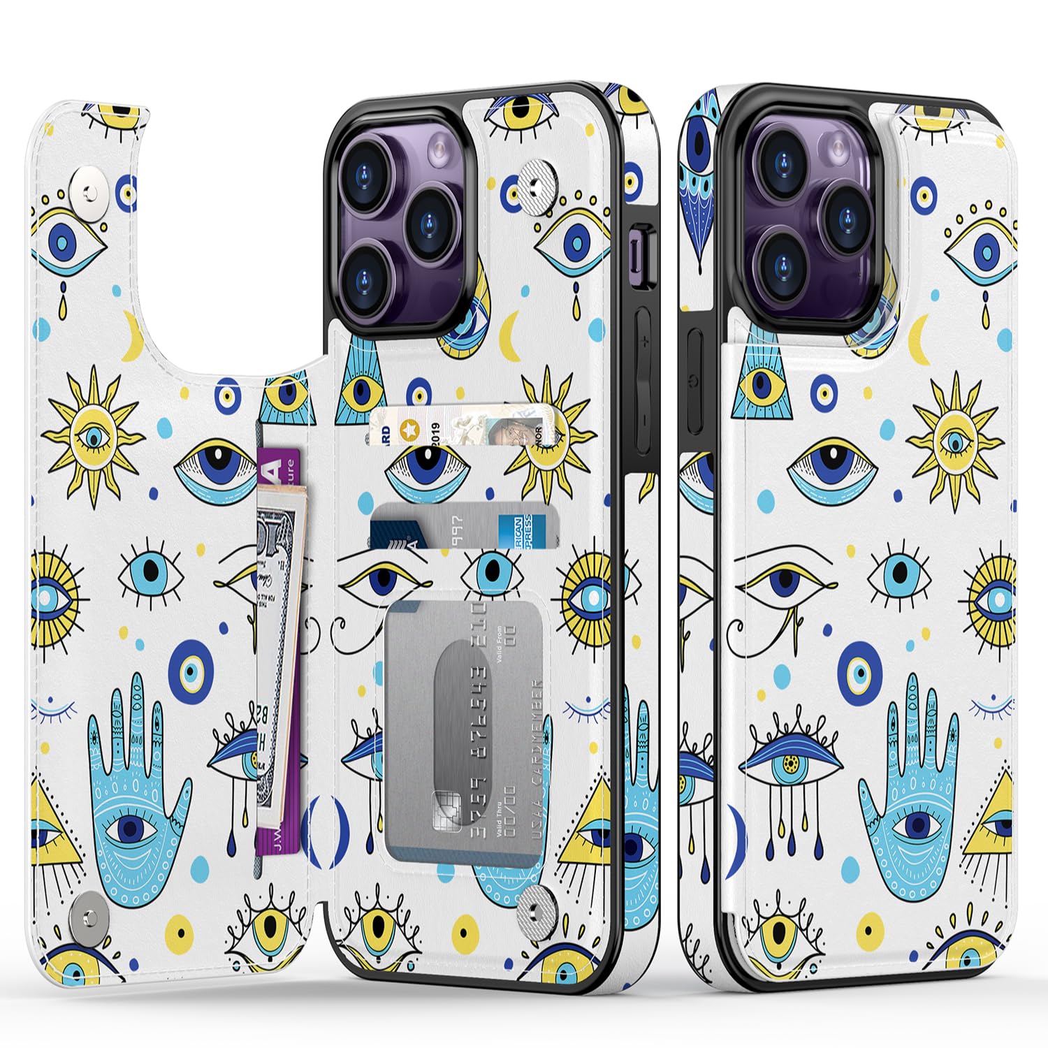 Goodon for iPhone 15 Pro Case Wallet - Flip Folio Leather Cover with Trendy Floral Design, 3 Card Slots & Kickstand Function, Stylish Protective Phone