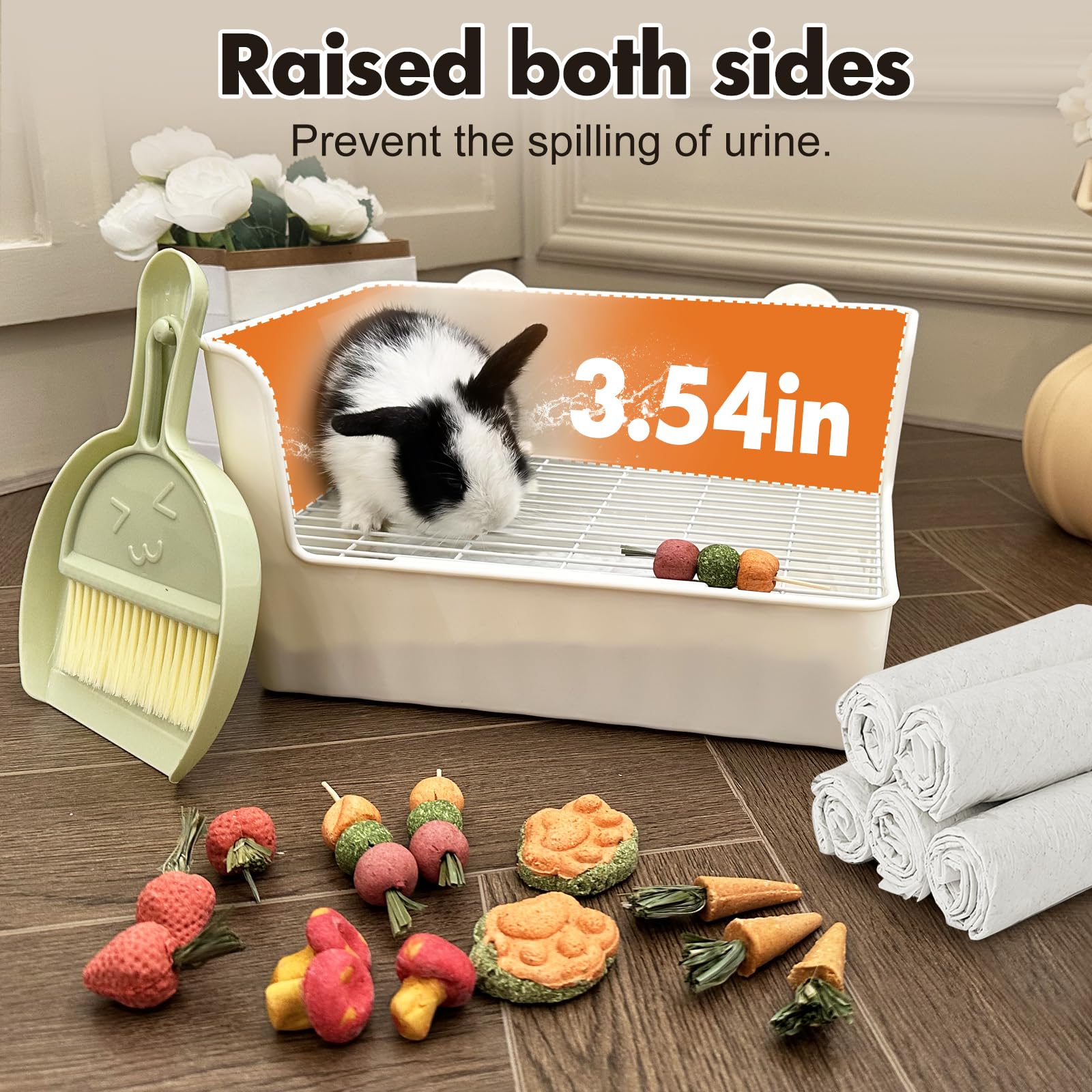 Large Rabbit Litter Box Bunny Potty Training Corner Litter Pan Comes with Liners Rabbit Pee Pads, Small Animal Bedding Toilet for Guinea Pig, Ferret, Hamster, Bunnies (White) - image 3
