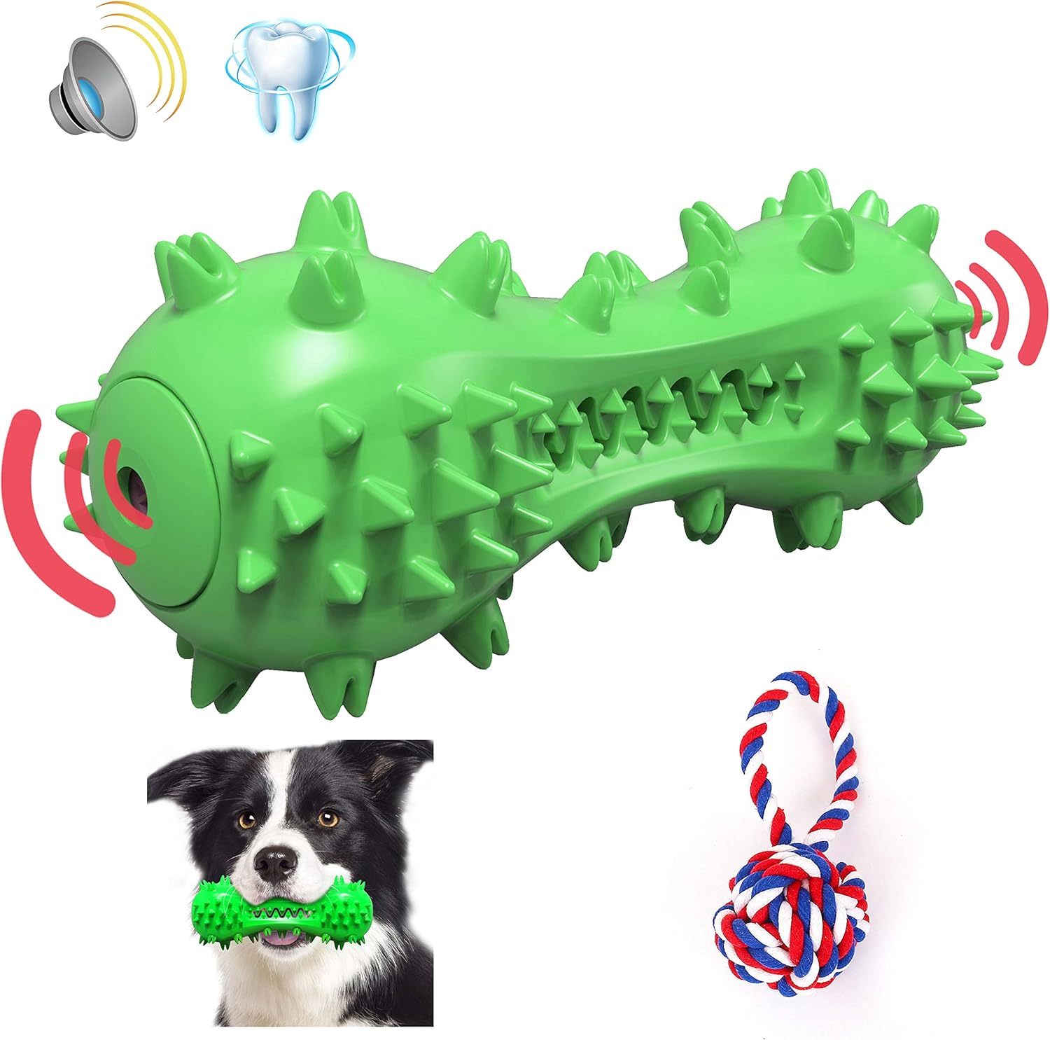 N/C Dog Toothbrush, Dog Teething Cleaning Toy, Puppy Teething Chew, Dental Oral Care for Small Medium Dogs (Green)