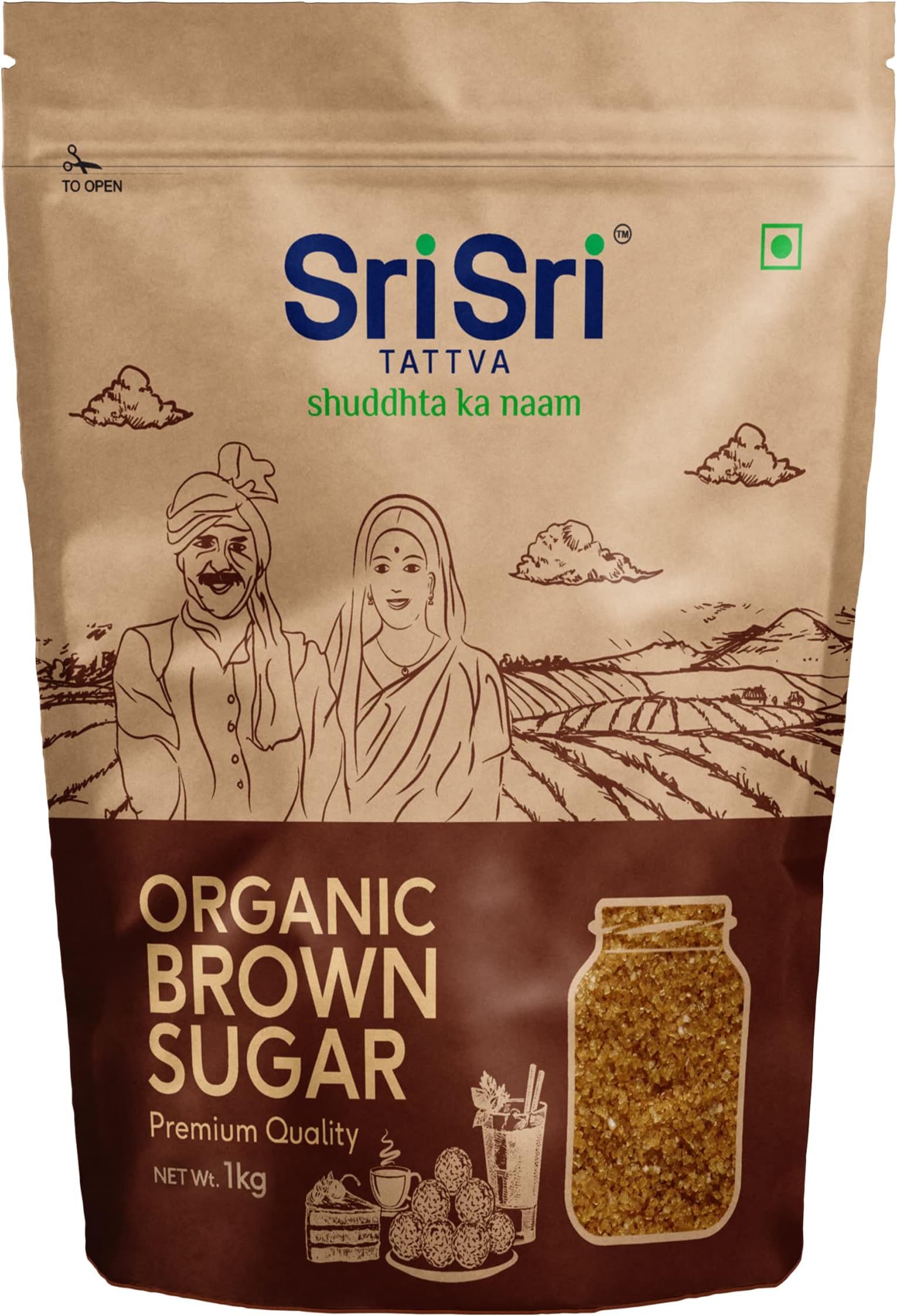 SRI SRI TATTVAshuddhta ka naam Sri Sri Tattva Organic Brown Sugar - 1kg (Pack of 1) - Natural & Refined Cane Sugar - Premium Quality - Rich in Minerals