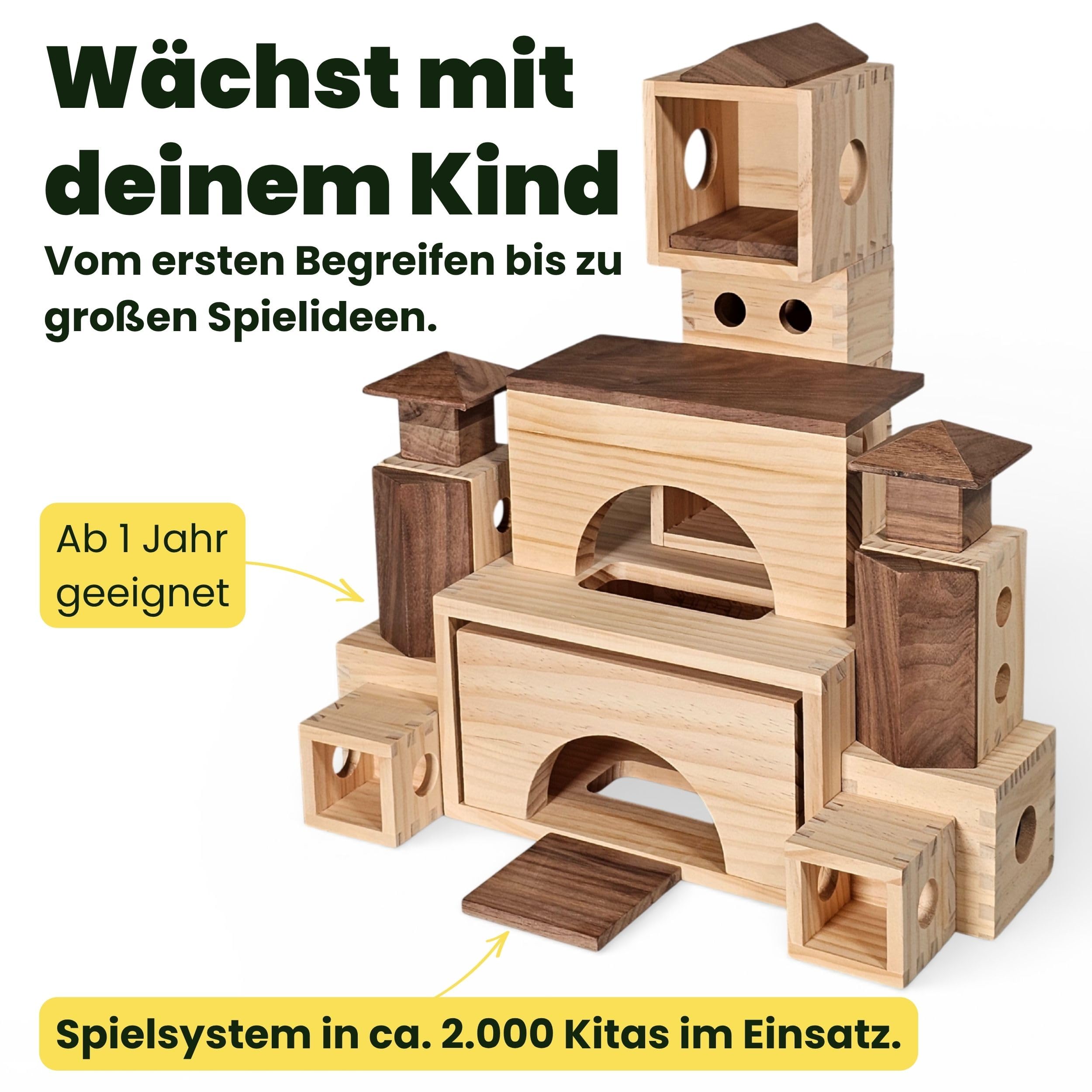 MATZBOX M-Box Montessori kreatywna zabawka z drewnianych klocków – rosnąca wraz z nimi drewniana zabawka premium od 1 do 7 lat – wszechstronne drewniane klocki i pudełka do swobodnej zabawy – trwały