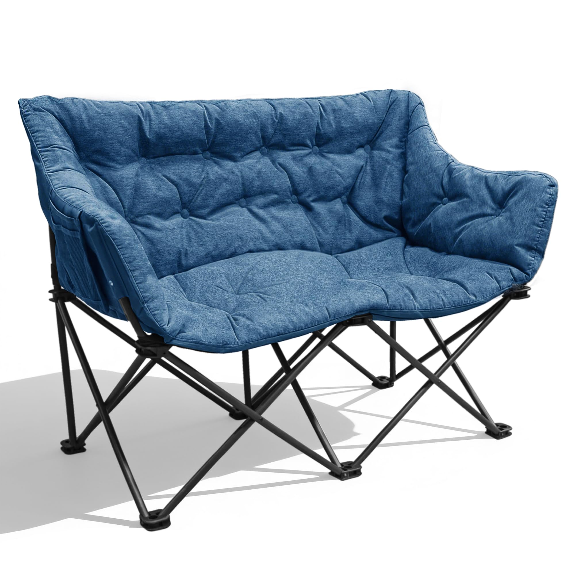Double Camping Chair for Adults, 320kg Heavy Duty Camping Sofa, Thickened Padded Folding 2 Seater Chair with Carry Bag, Oversized Comfy Camp Furniture for Garden Outdoor Picnic Indoor Dining, Blue