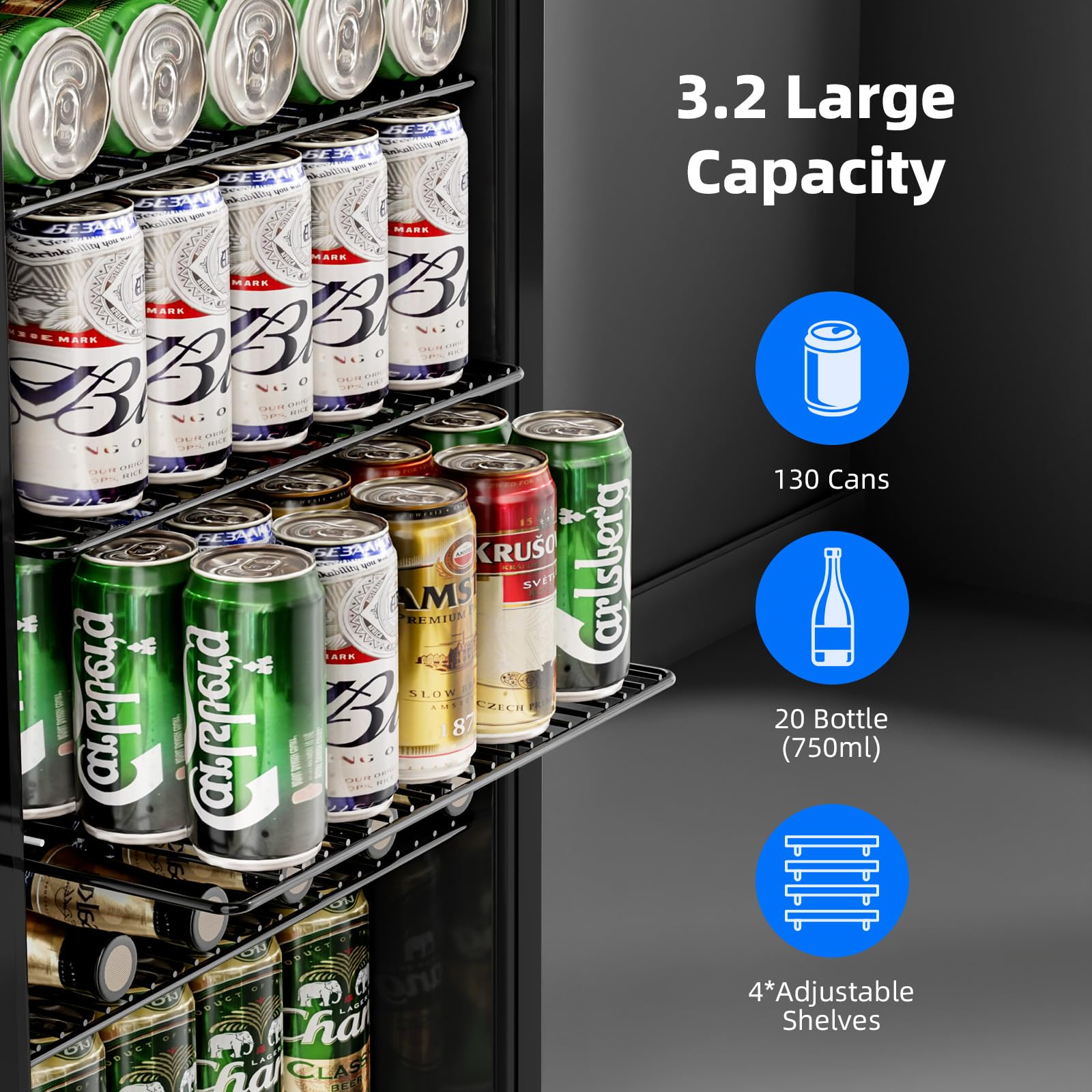 Antarctic Star Mini Fridge -130 Can Beverage Refrigerator for Soda Beer or Wine, Stainless steel door frame, for Office or Bar with Adjustable Removable Shelves, Silver, 3.1 Cu.Ft on Fridge.com