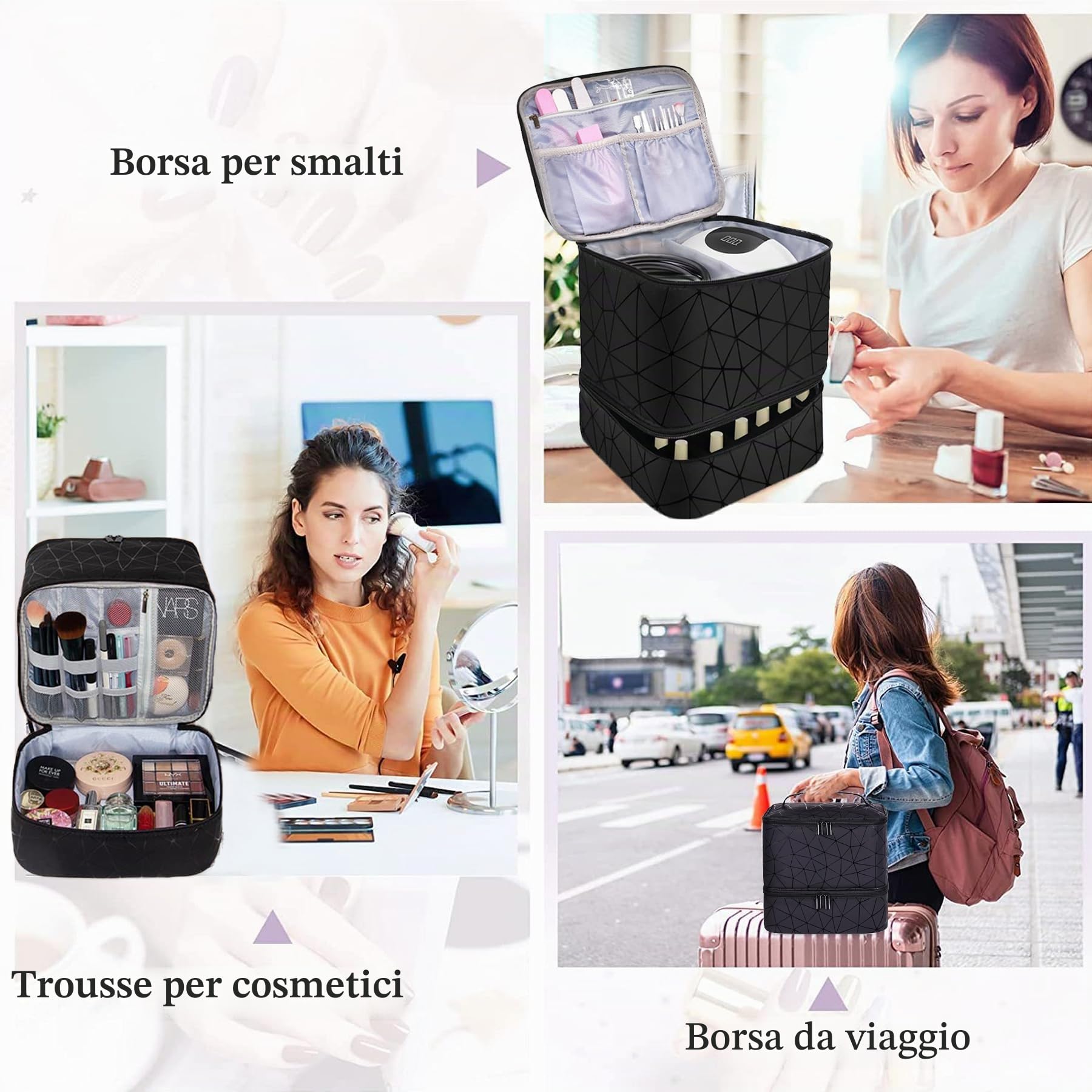 Borsa Organizer Smalti per Smalto, Doppio Strato Smalti Organizer per Unghie 30 Flaconi(15 ml), Valigetta Trucchi Beauty Case Donna Manicure Valigetta per unghie Organizzatore Trucchi