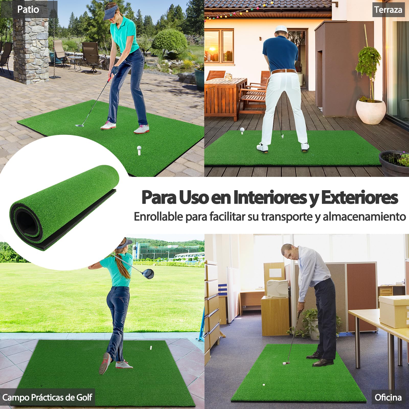 GYMAX Alfombrillas de Golf 150 x 100 cm, Tapete de Golf con 3 Tees de Goma y 2 Posiciones, Césped Artificial de 12 mm, Unisex Adulto