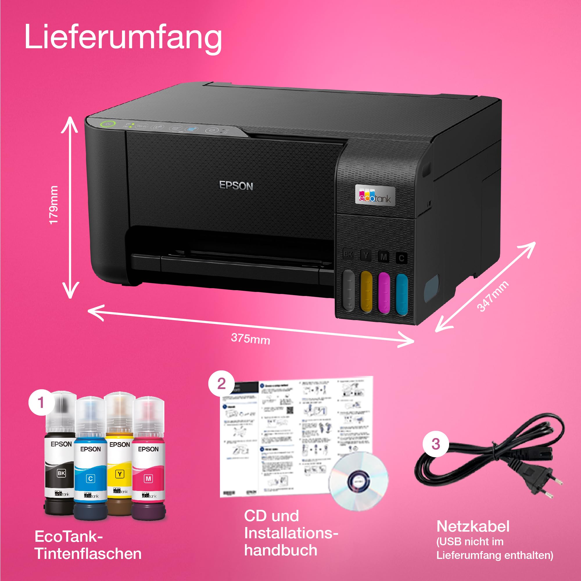 Epson EcoTank ET-2810 A4-Multifunktions-Wi-Fi-Tintentankdrucker, mit einem im Lieferumfang enthaltenen Vorrat an Tinten bis zu 3 Jahren