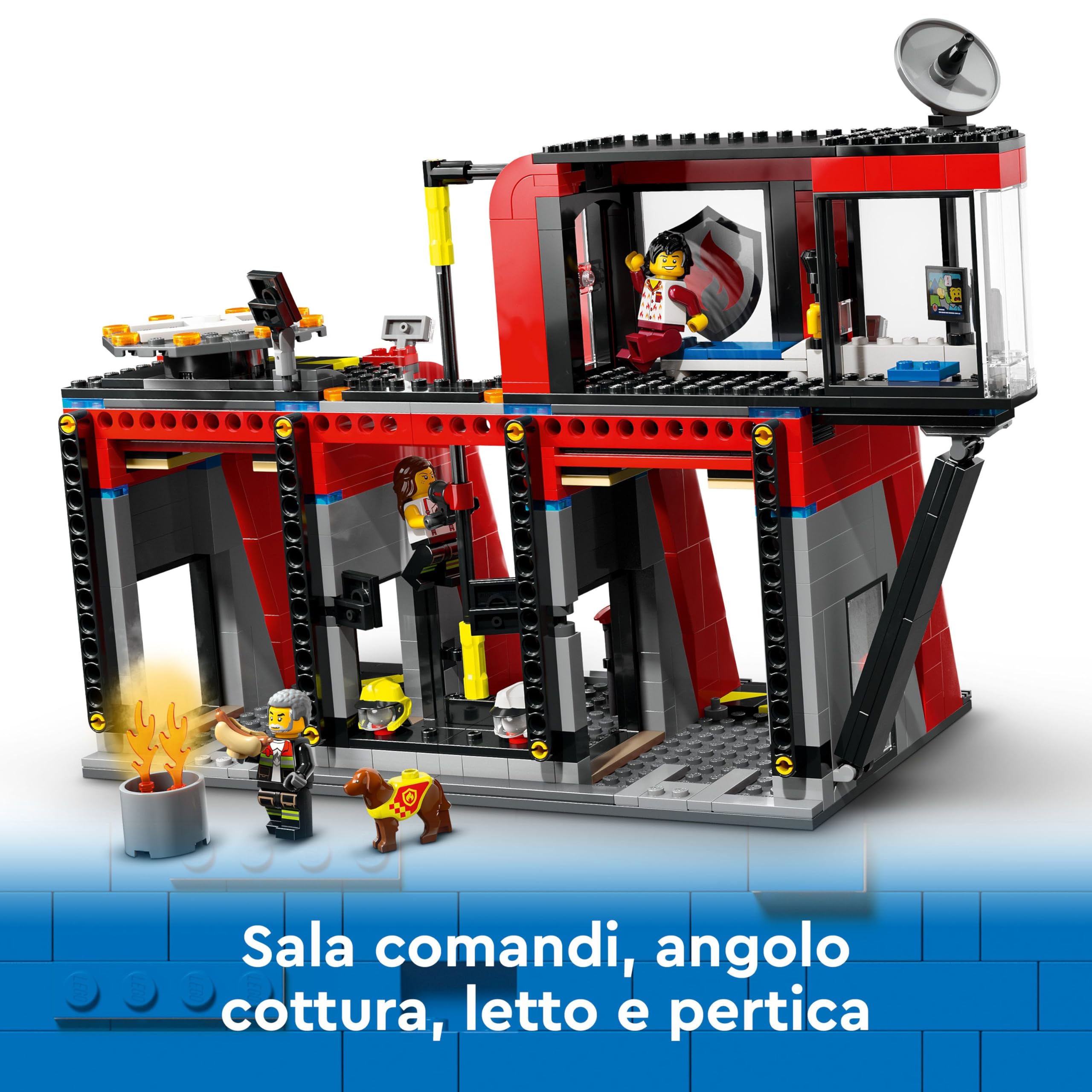 LEGO City Caserma dei Pompieri e Autopompa, Stazione con Camion Giocattolo d'Emergenza, 6 Minifigure, Cane e Accessori, Gioco d'Azione dei Vigili del Fuoco per Bambini e Bambine da 6 Anni in su 60414