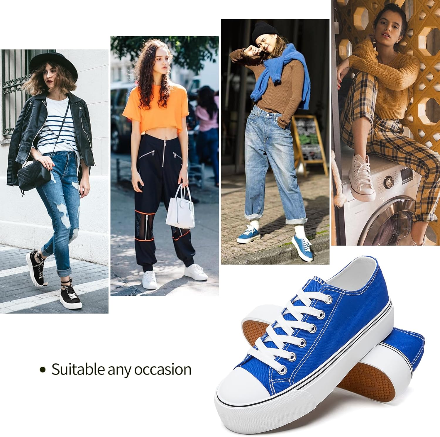 hash bubbie Platform Sneakers for Women White Platform Shoes Low Top Tennis Shoes Non Slip Black Fashion Canvas Sneakers - Image 5