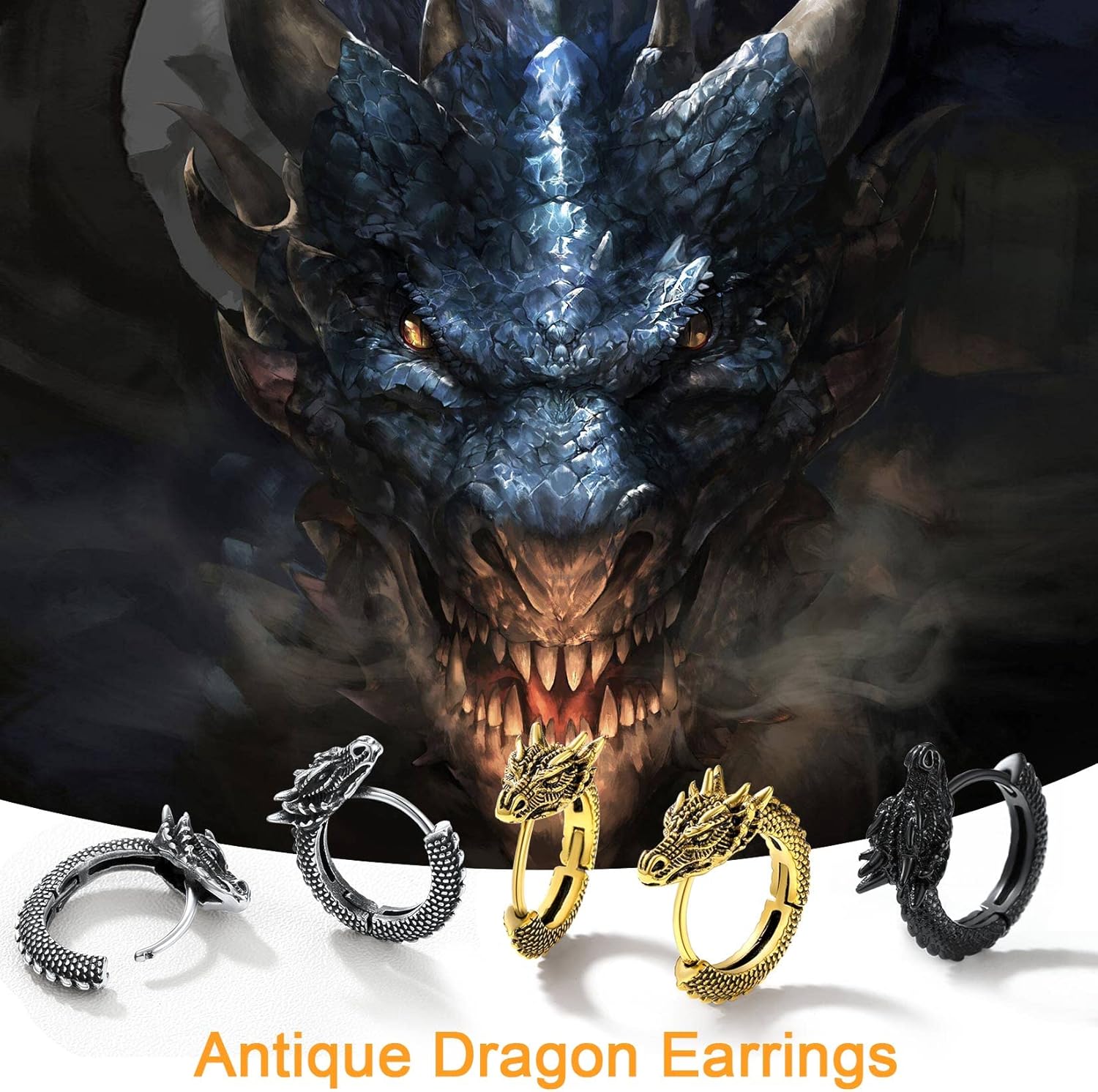 U7 Dragon Earrings for Men Women(Black+Gold)