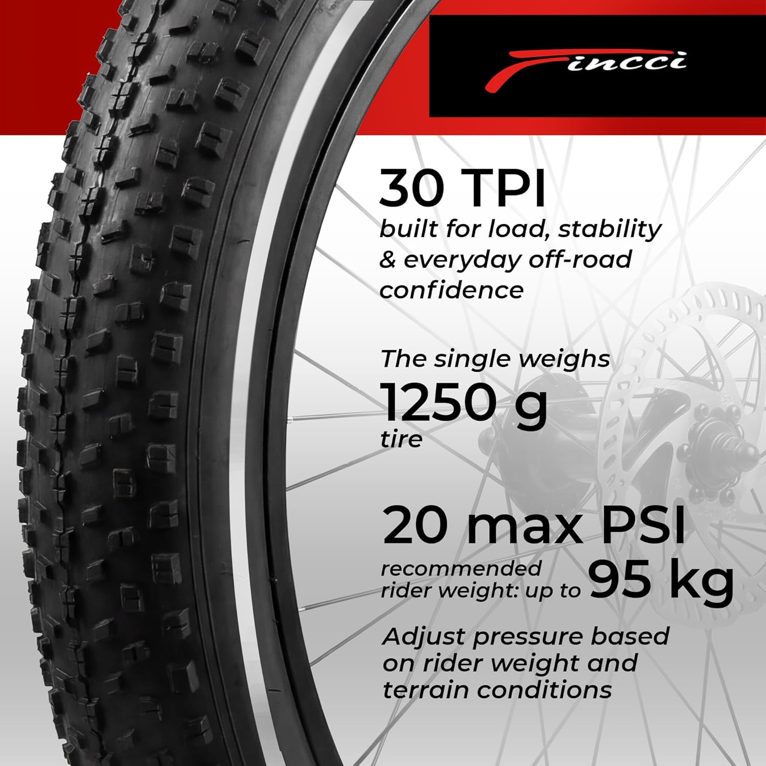 Fincci Pair 26x4.0 Fat Bike Tires - Foldable 26 inch Bike Tires with Wear-Resistant Compound,100-559, Fat Tire with Durable Tread Design for Mountain, Hybrid, Dirt Bike, Street Tires for Ebike, 30 TPI