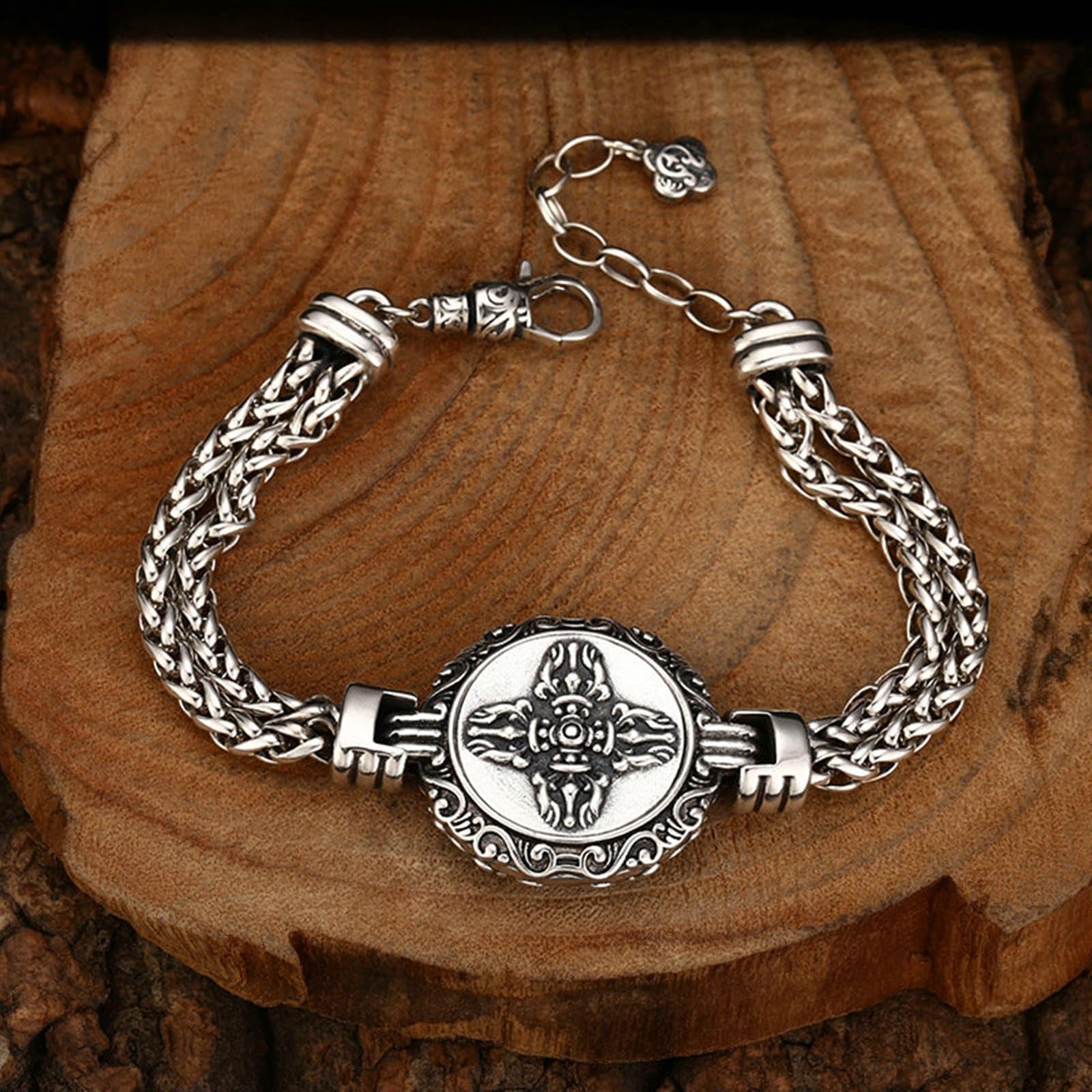 Vajra - Bracciale da uomo in argento Sterling 925, con ciondolo a forma di popcorn