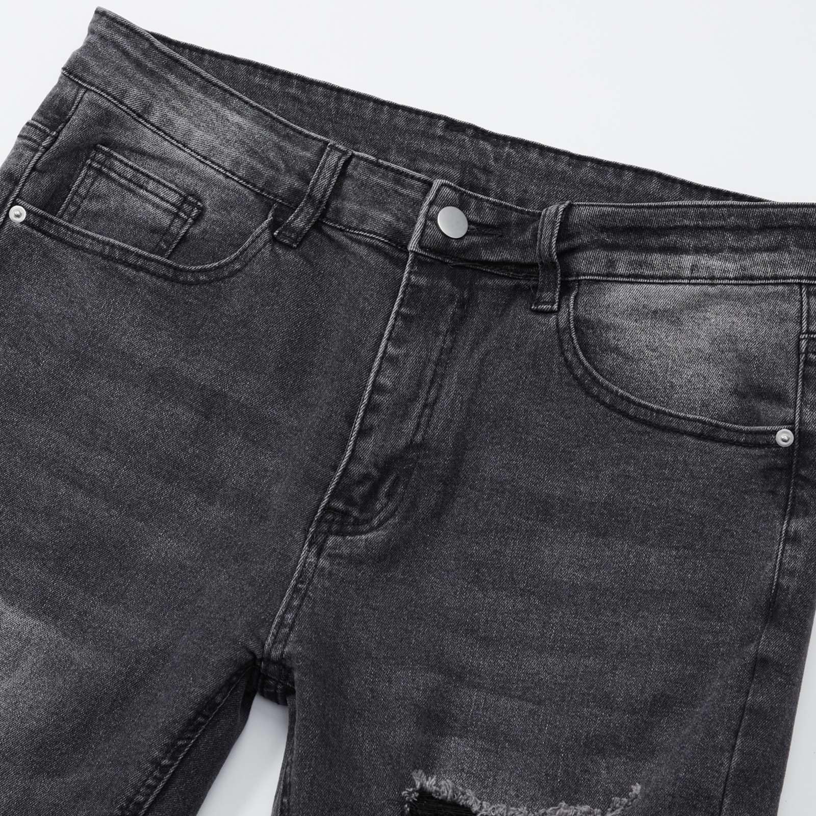 Jeans da uomo svasati, stile patchwork, taglio bootcut, strappati, in denim, con tasche laterali, casual, strappati, skinny, streetwear, vestibilità regolare, elasticizzati