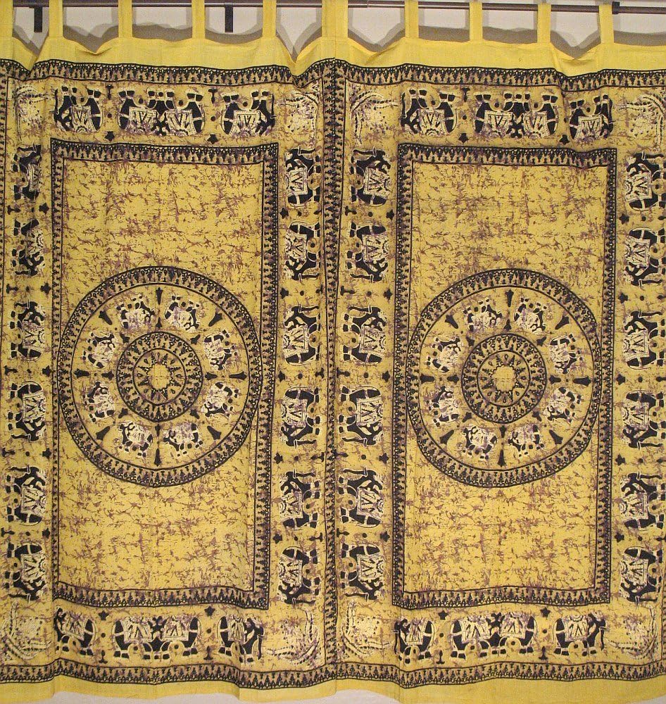 Antique Look Elephant Curtain 2 Yellow Stylish Window