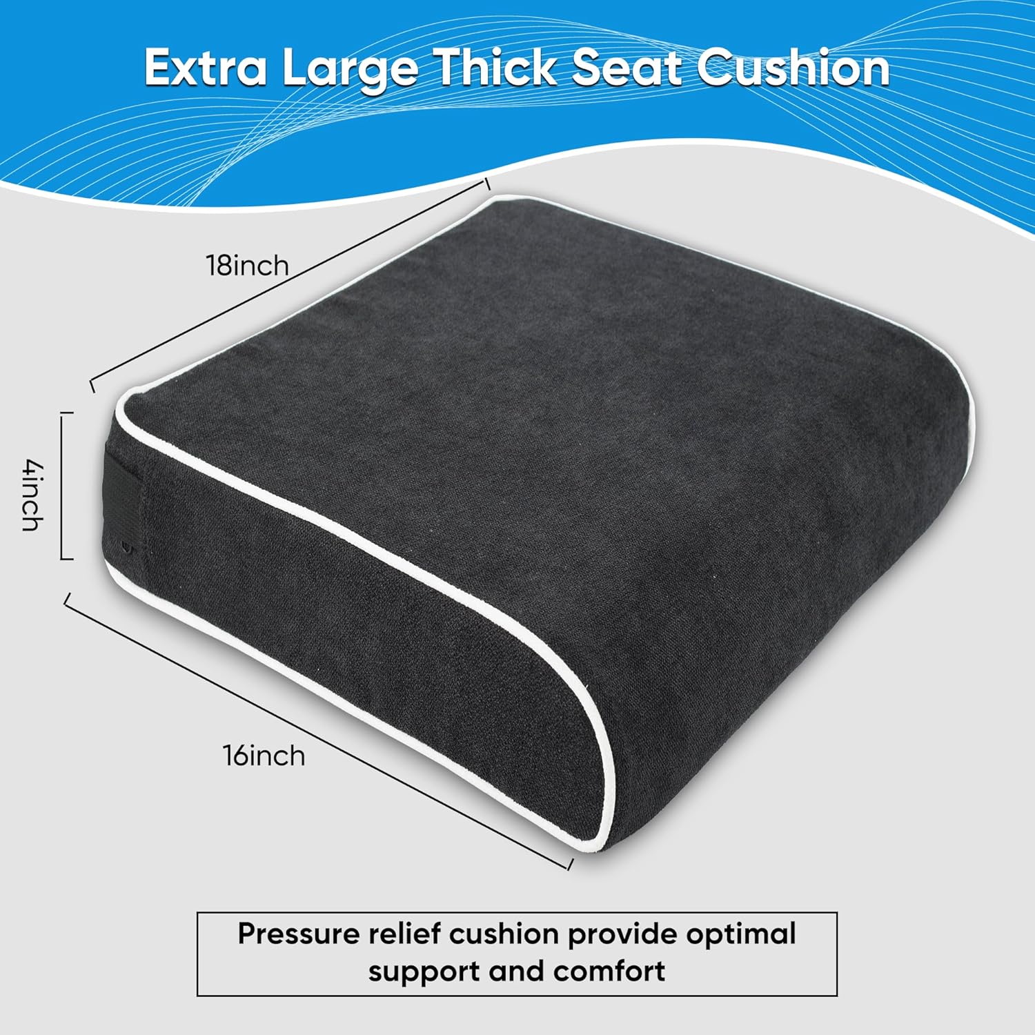 XL Office Chair Cushion, 4 Inch Thick High-Density Memory Foam Seat Cushion for Long Sitting, Tailbone Pressure Relief, Extra Large Support for Office Chair, Car Seat, Wheelchair, Non-Slip